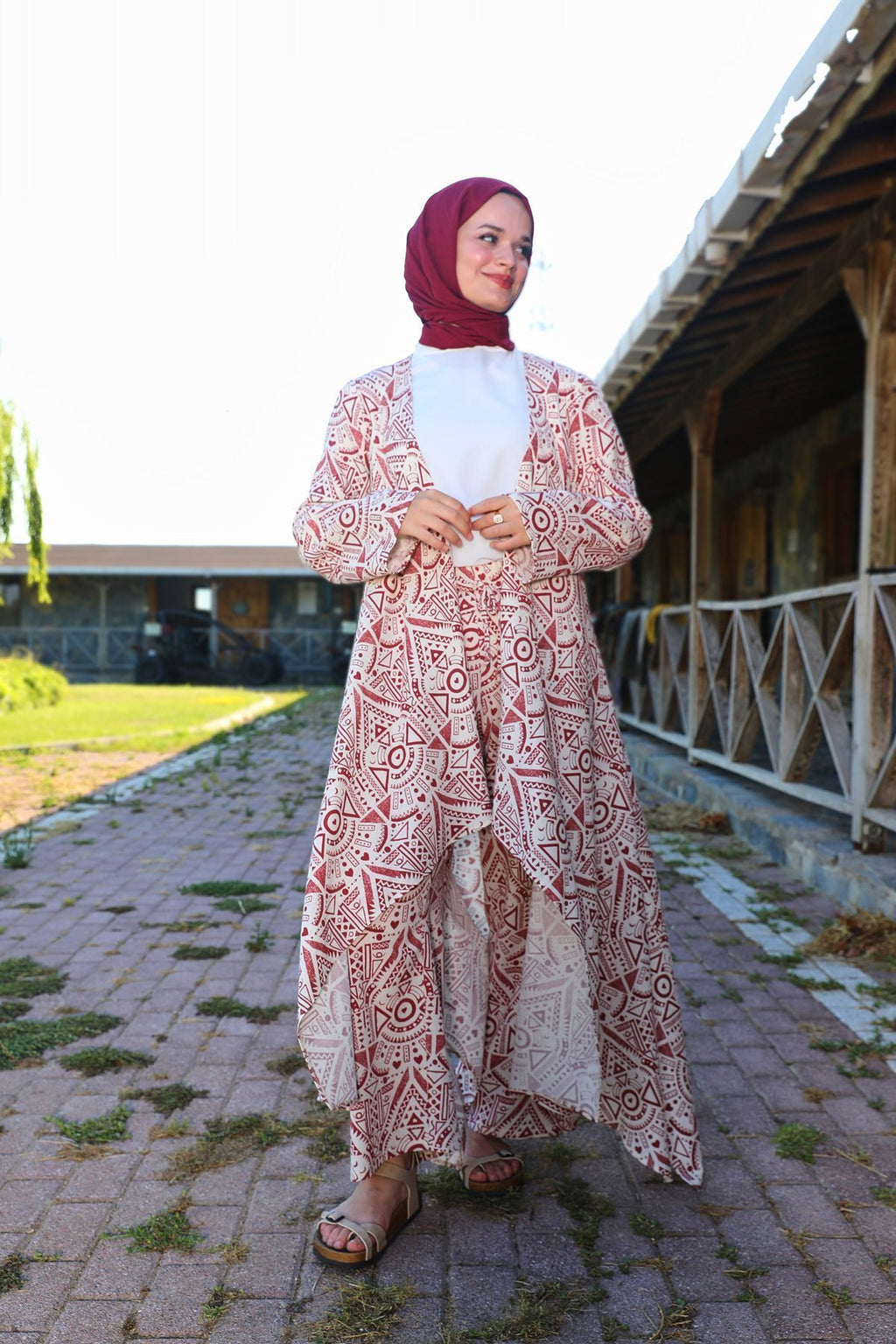 Kiremit Etnik Desenli Şile Bezi Kimono