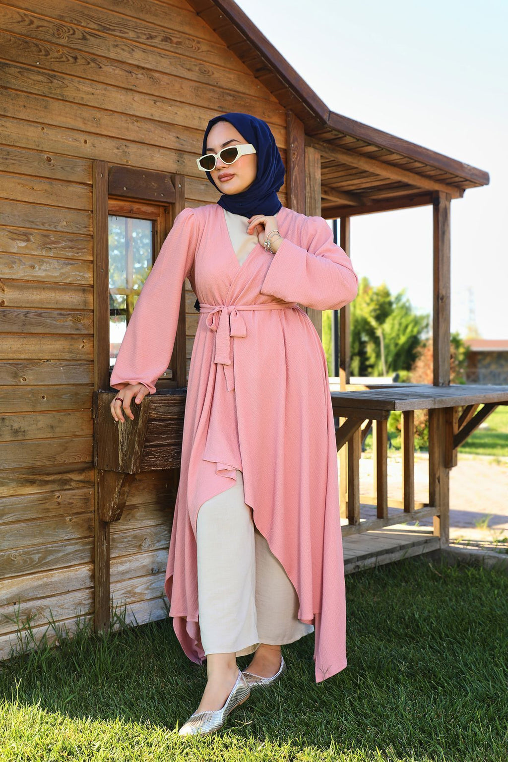 Pembe Bürümcük Uzun Kimono