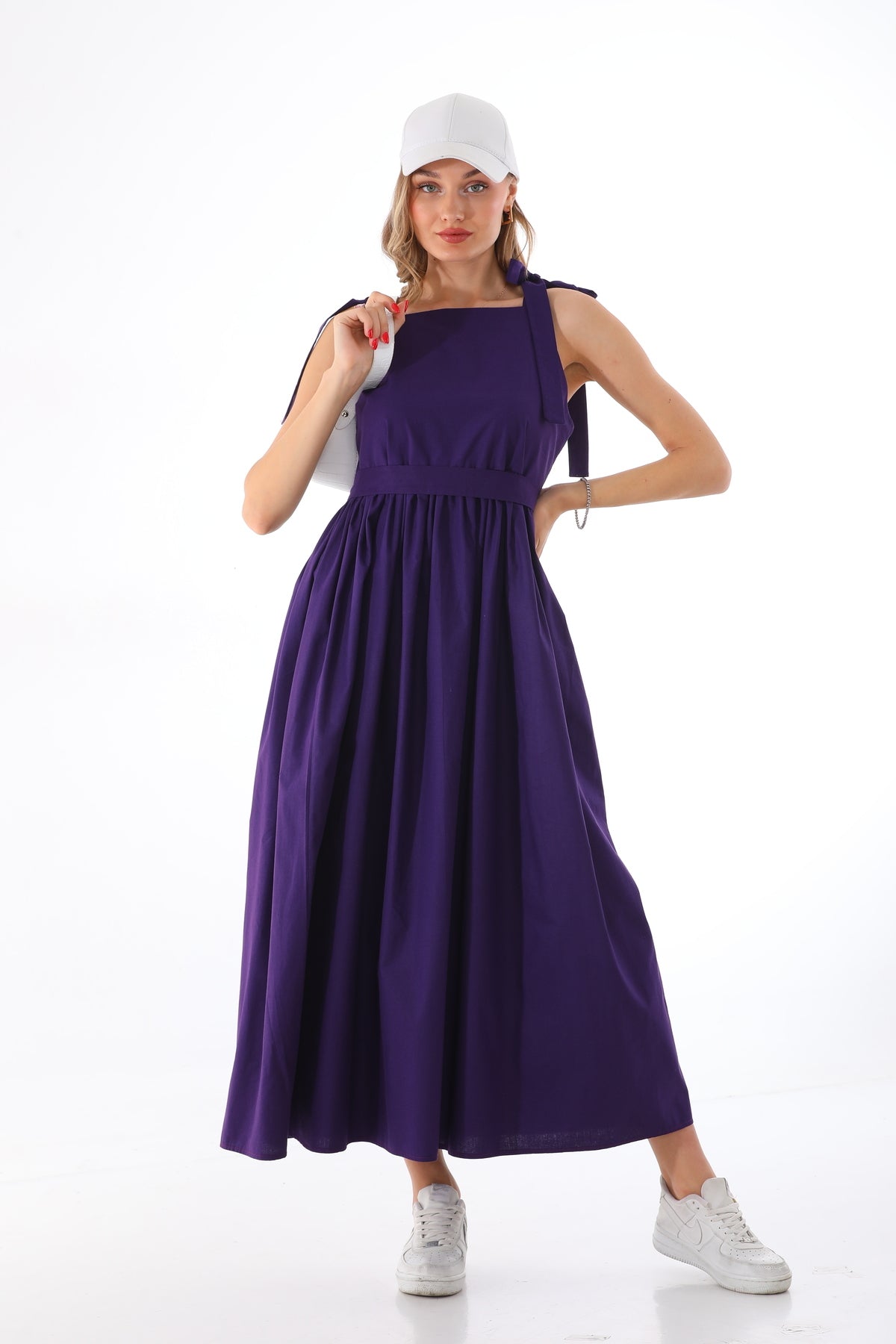 Omuzdan Bağlamalı Kuşaklı Mor Jile