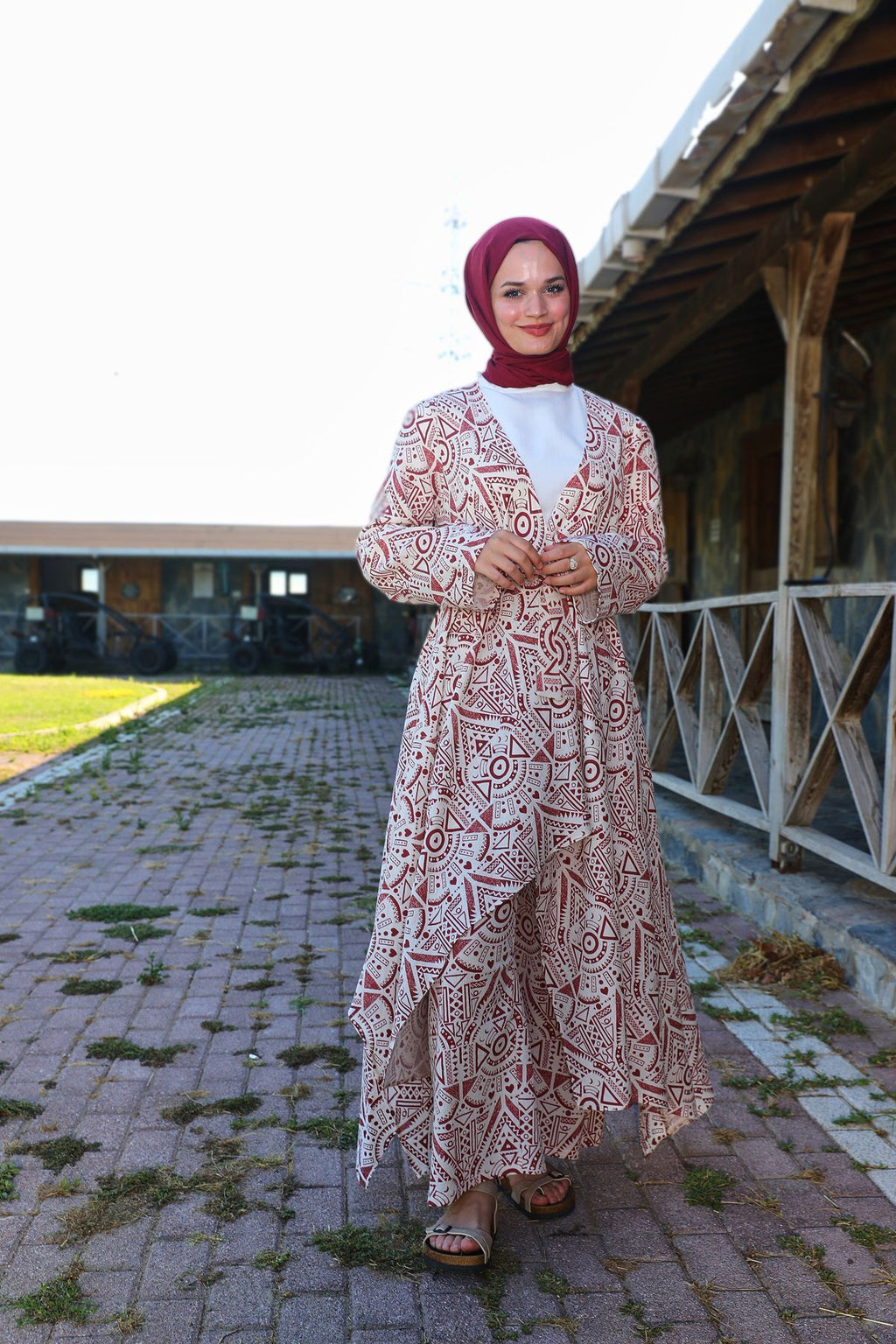 Kiremit Etnik Desenli Şile Bezi Kimono