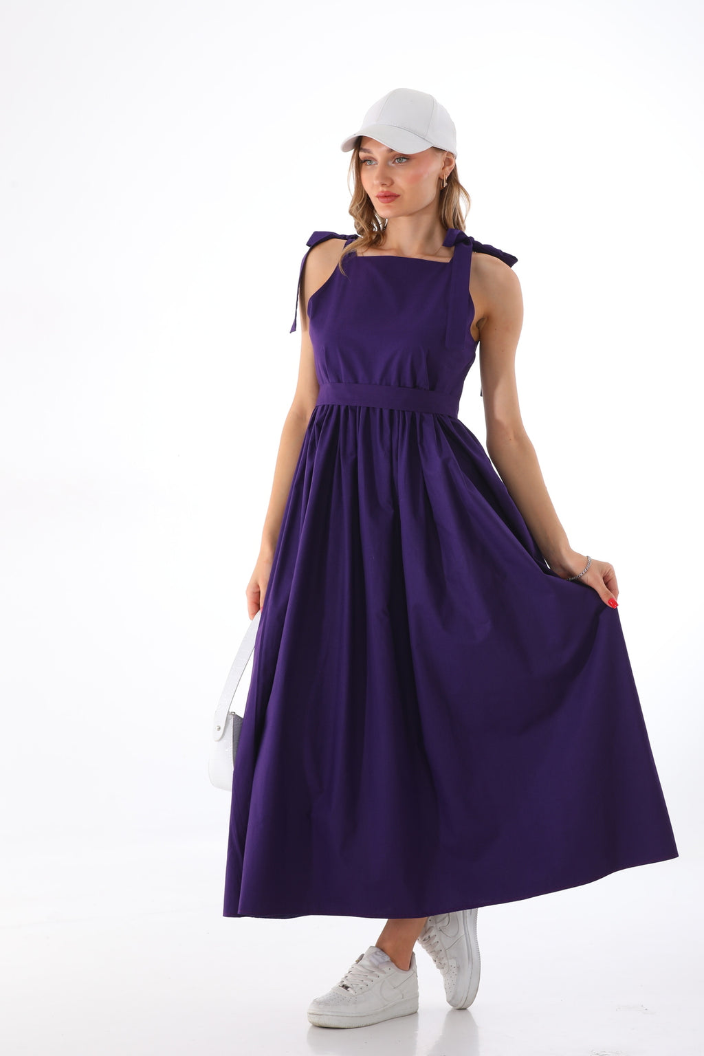 Omuzdan Bağlamalı Kuşaklı Mor Jile