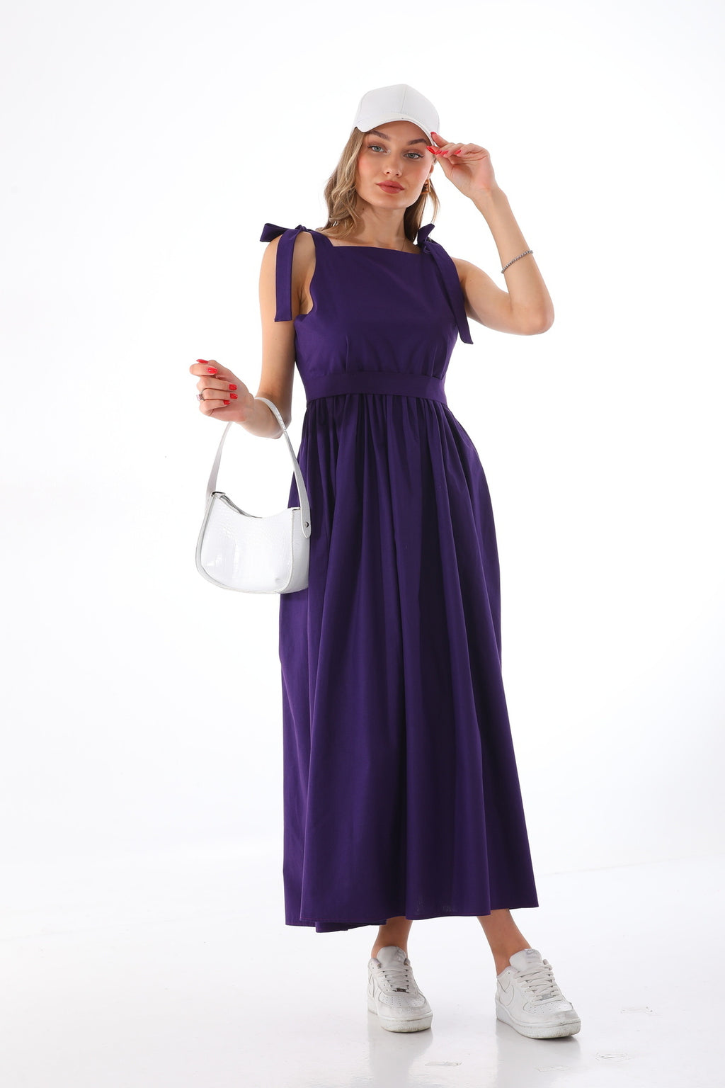 Omuzdan Bağlamalı Kuşaklı Mor Jile