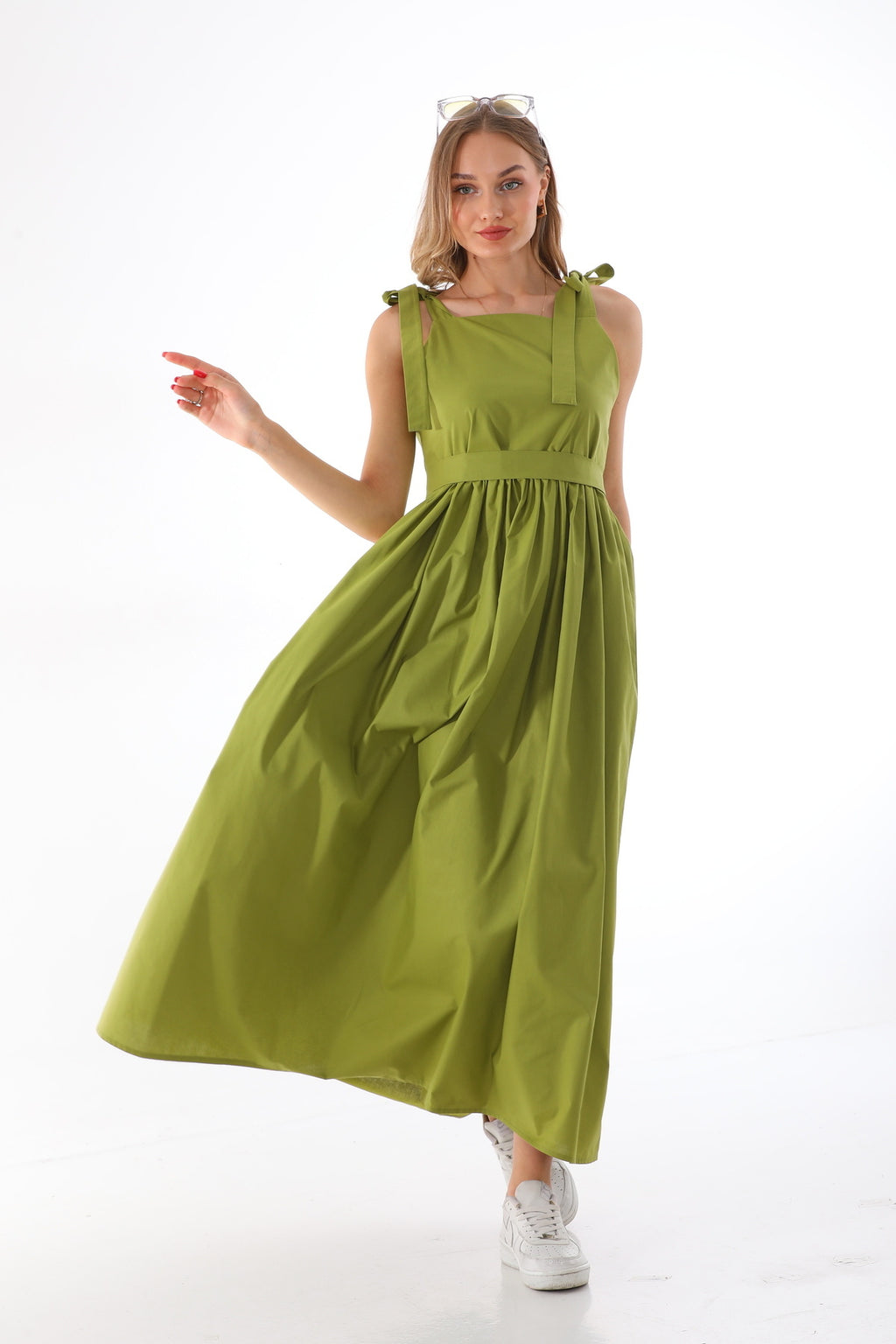 Omuzdan Bağlamalı Kuşaklı Fıstık Yeşili Jile