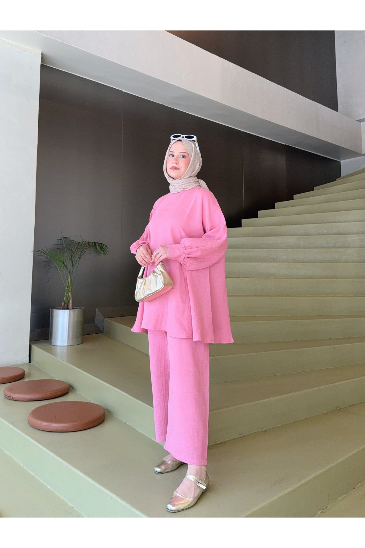 Gül Kurusu Müslin Pantolonlu Salaş Takım