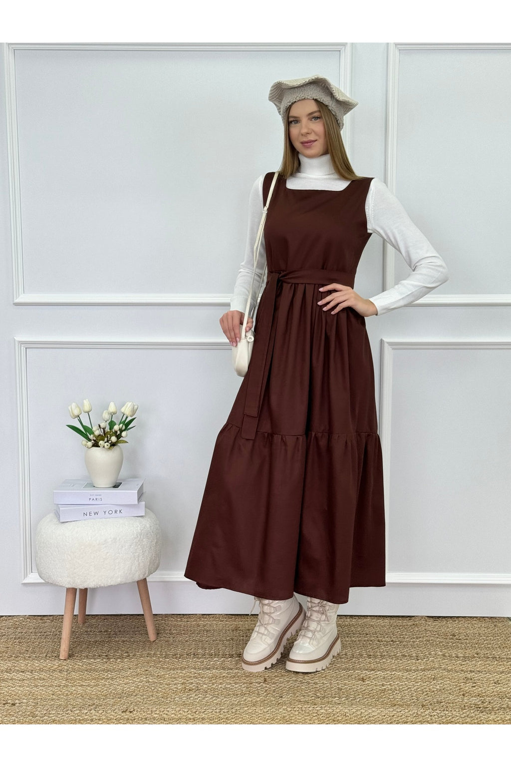 Kahverengi Pamuk Saten Jile