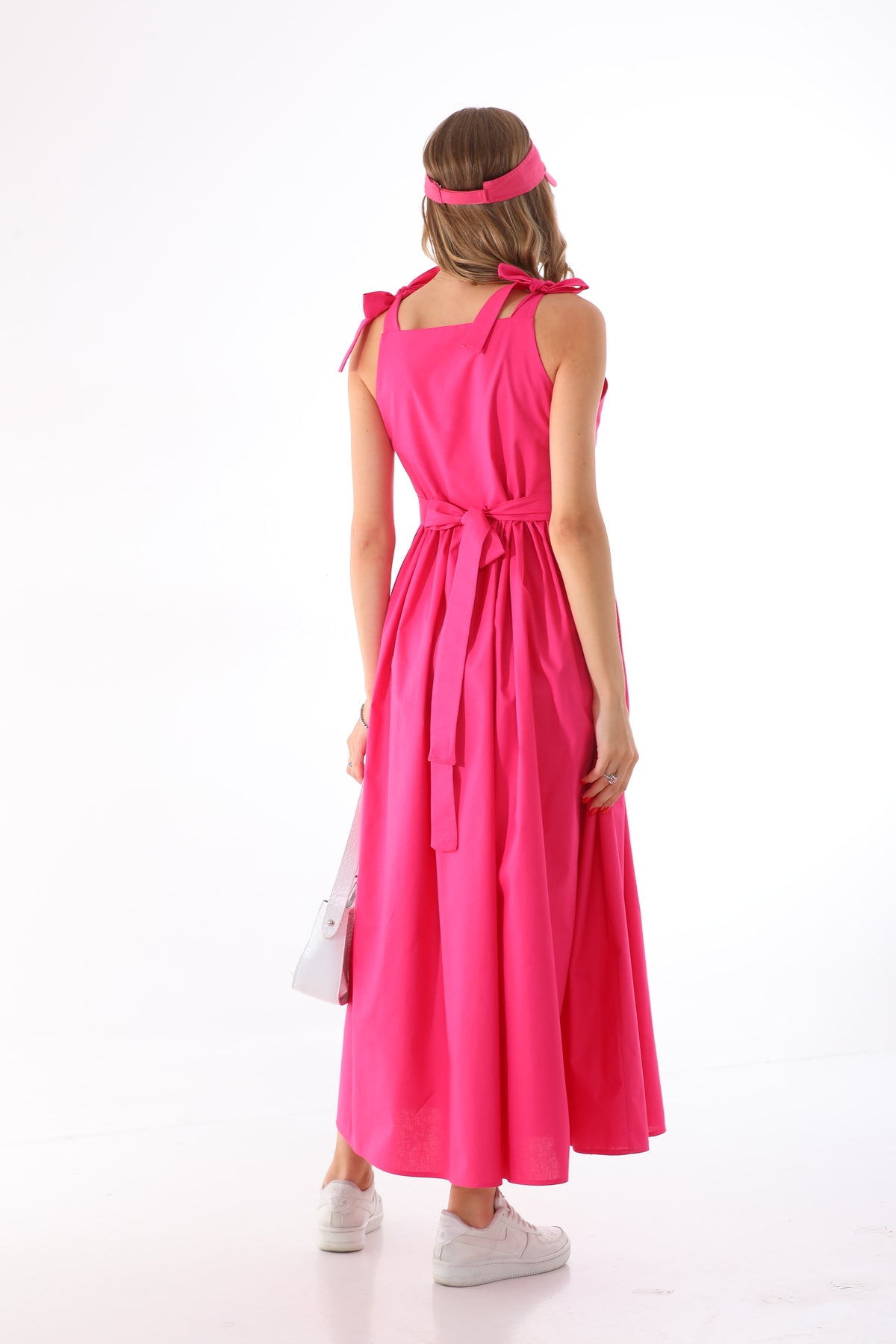 Omuzdan Bağlamalı Kuşaklı Koyu Pembe Jile