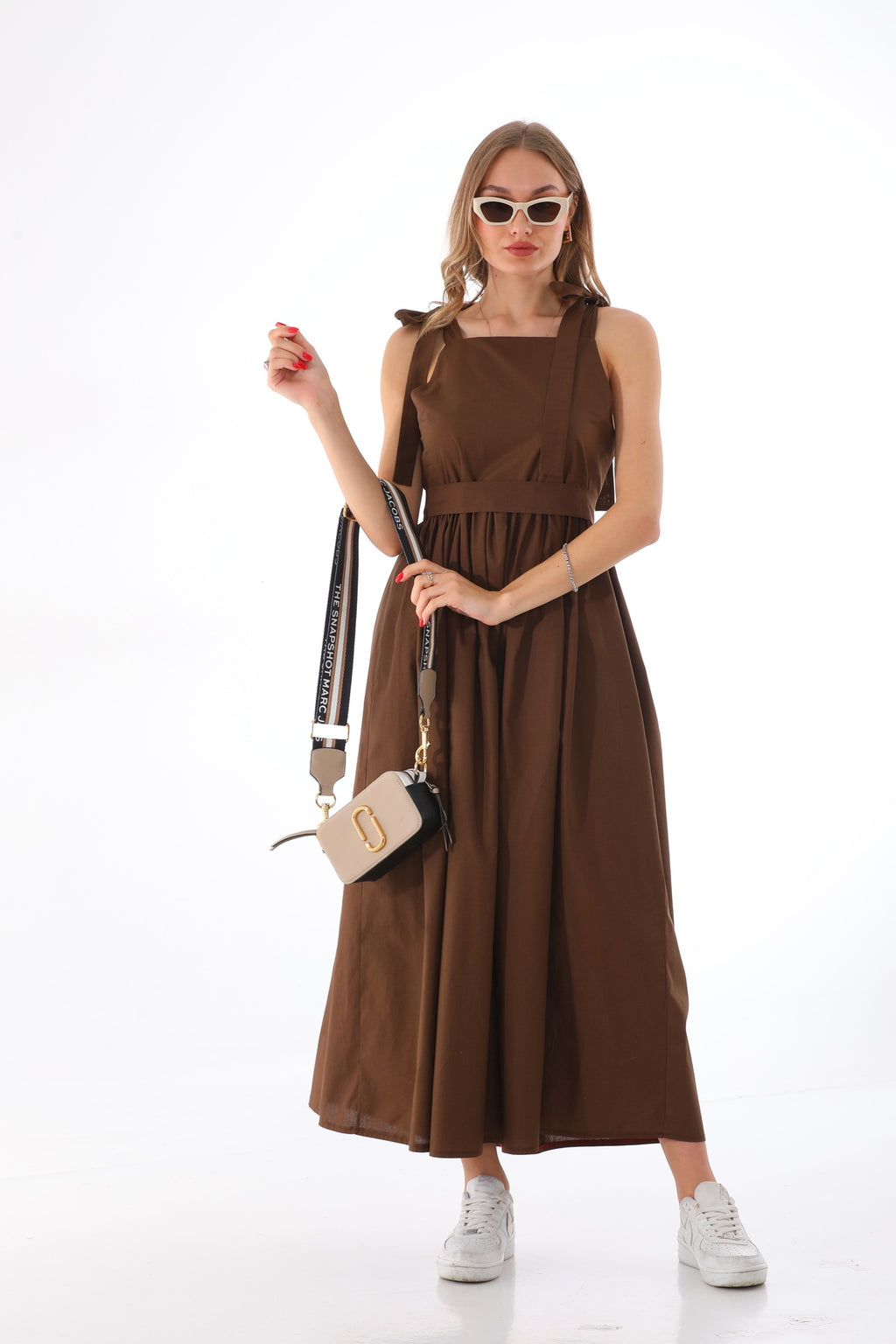 Omuzdan Bağlamalı Kuşaklı Kahverengi Jile