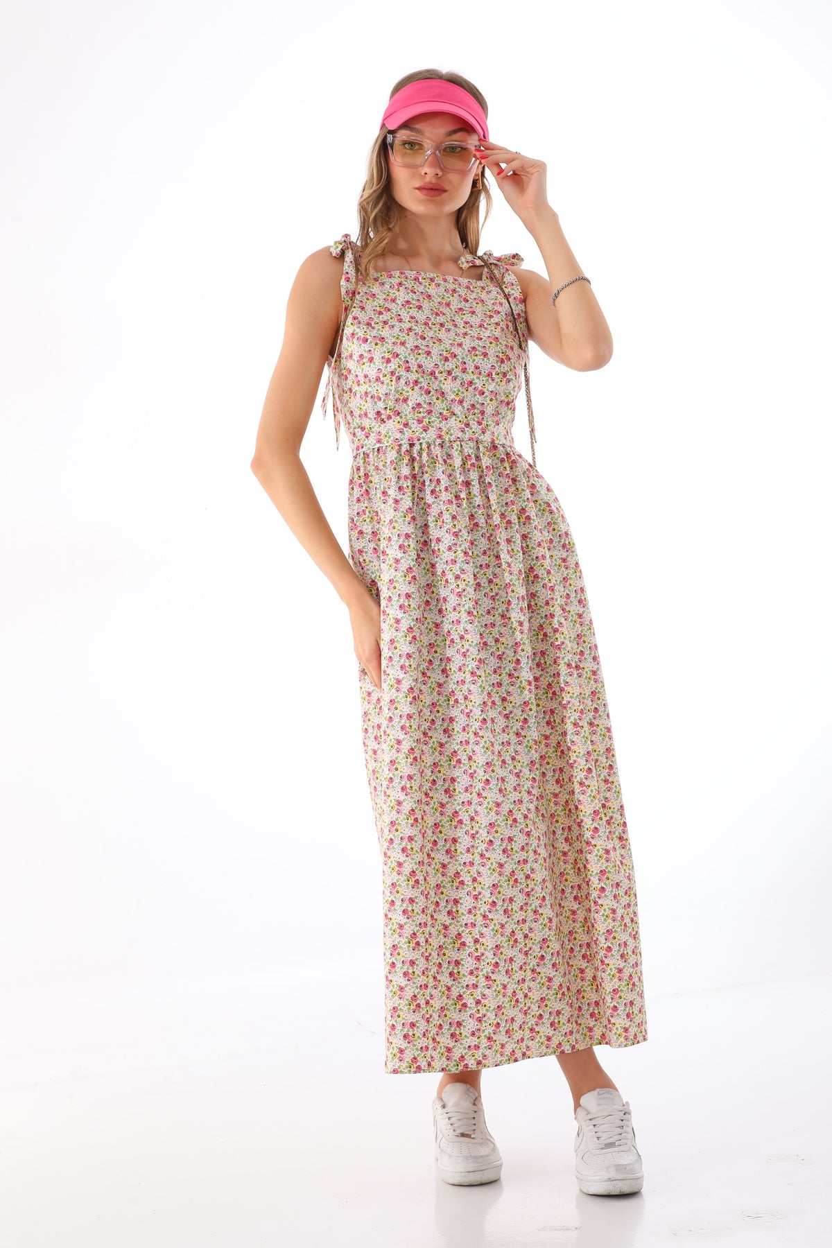 Omuzdan Bağlamalı Kuşaklı Çiçek Desenli Jile