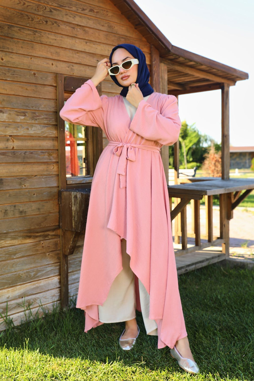 Pembe Bürümcük Uzun Kimono