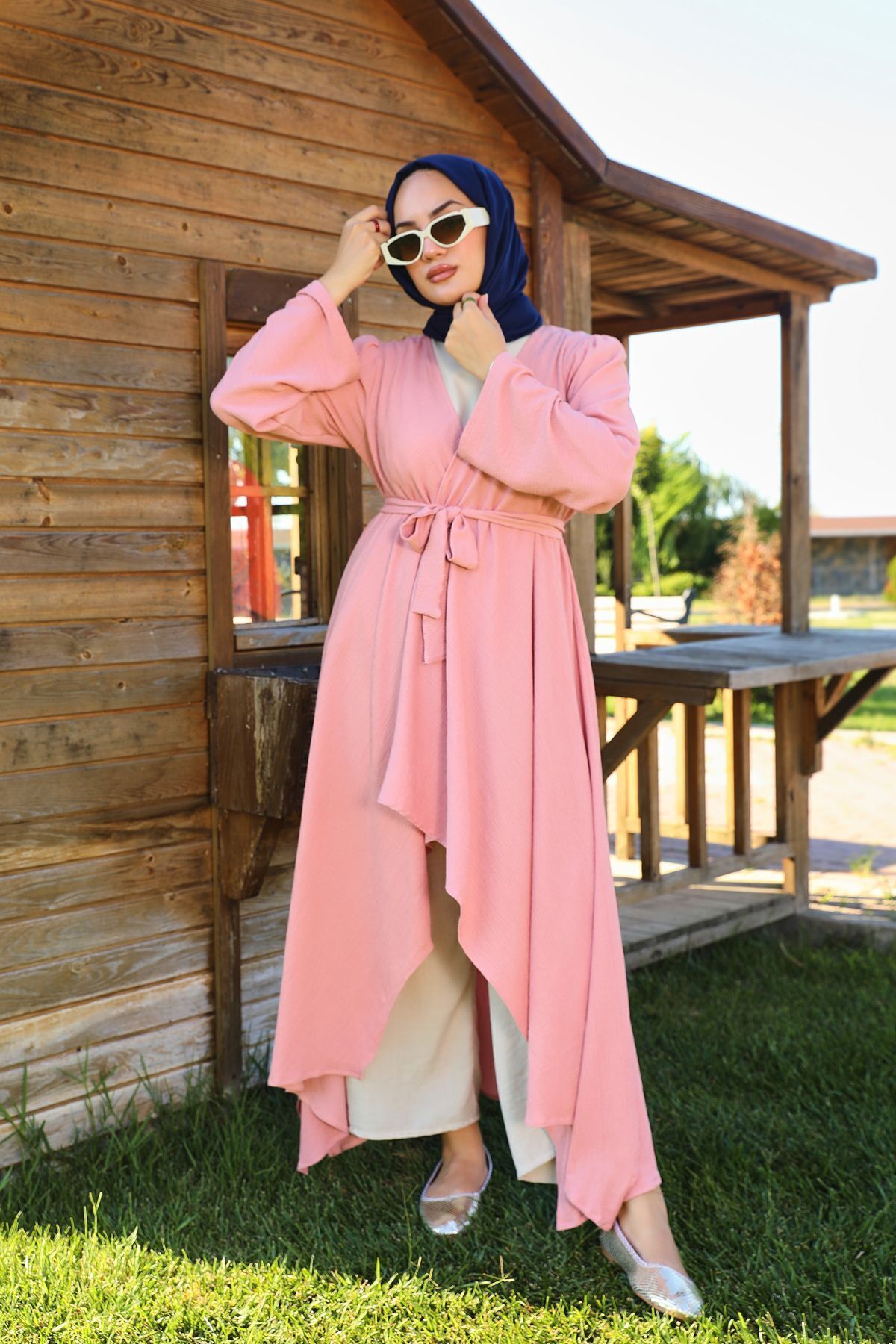 Pembe Bürümcük Uzun Kimono