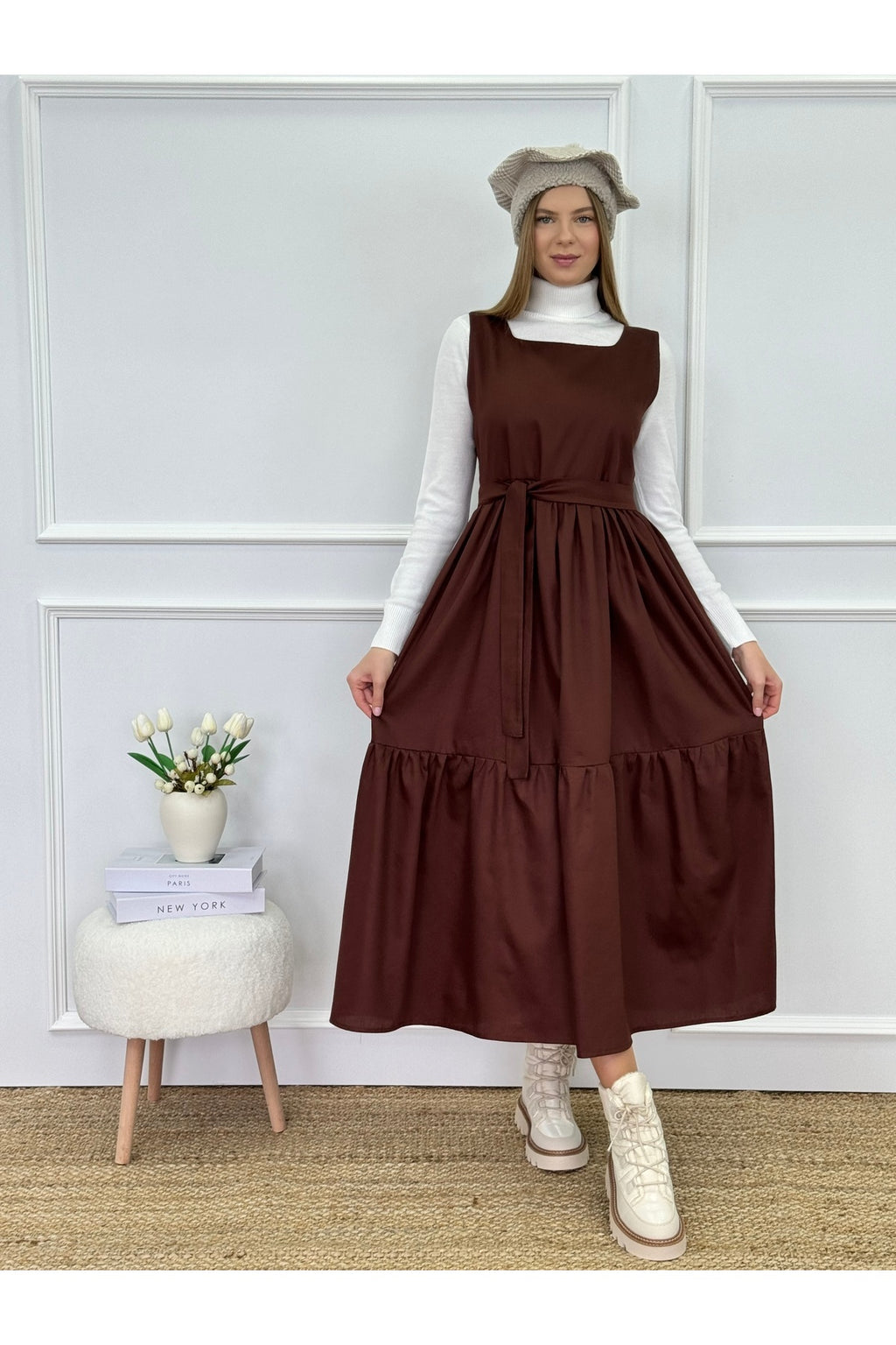 Kahverengi Pamuk Saten Jile