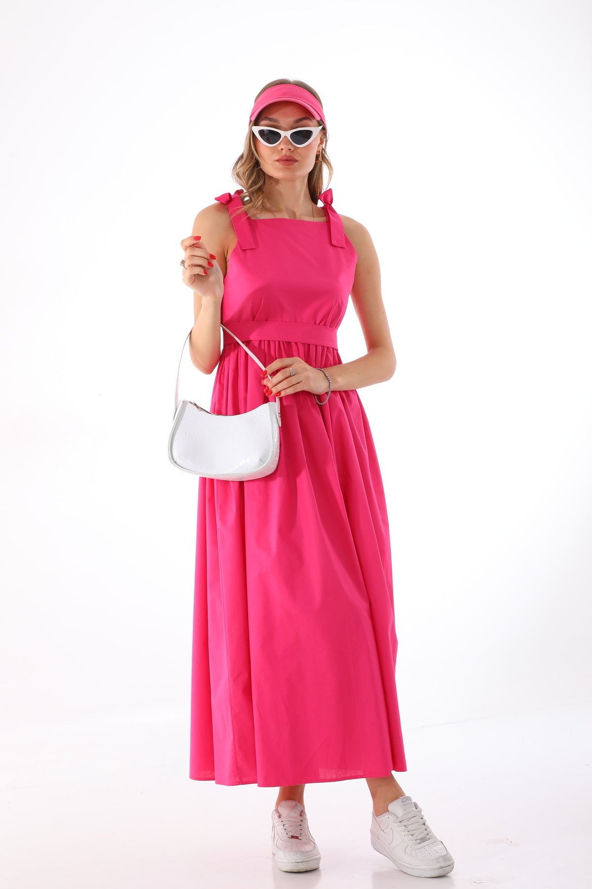 Omuzdan Bağlamalı Kuşaklı Koyu Pembe Jile