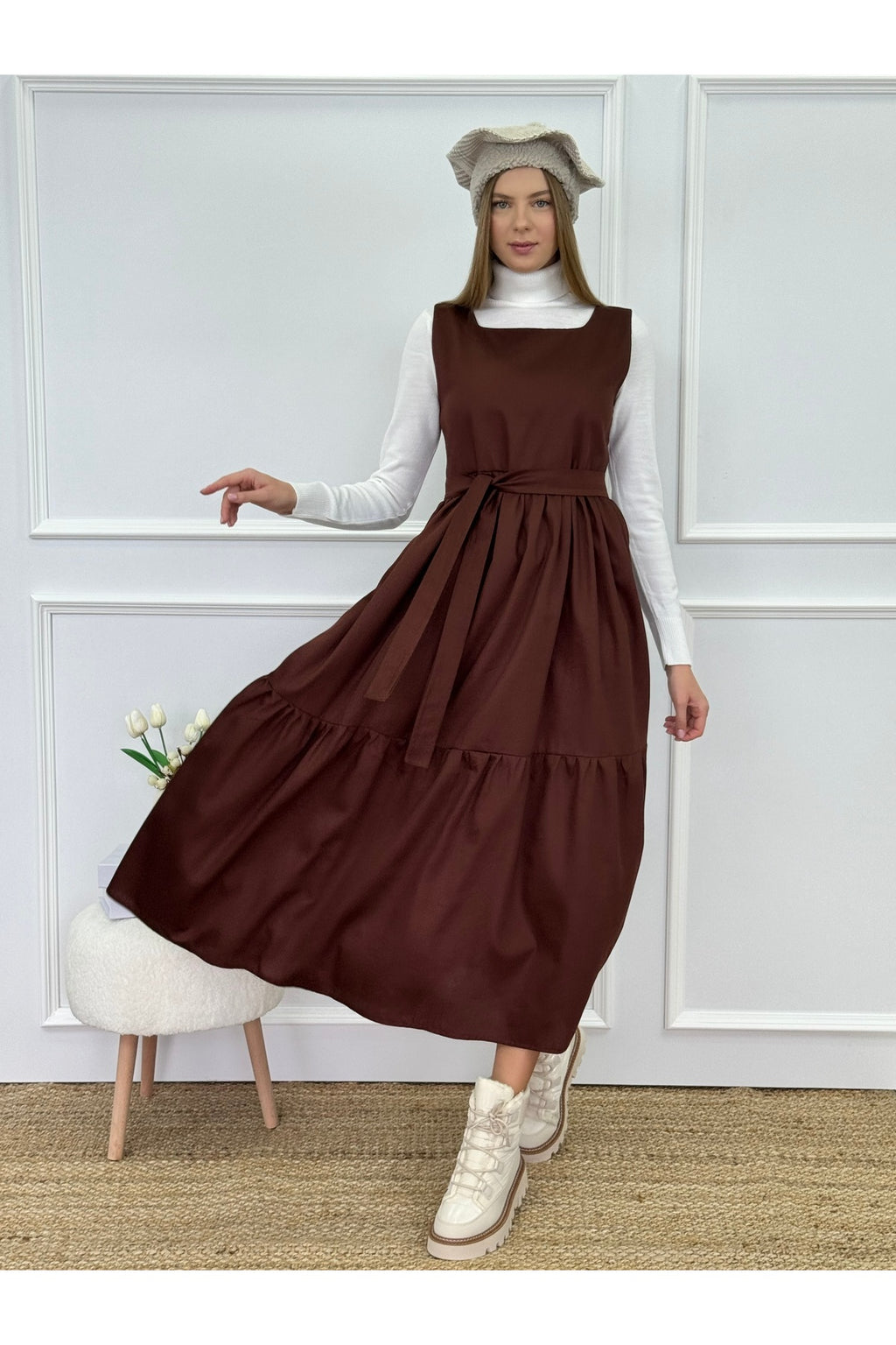 Kahverengi Pamuk Saten Jile