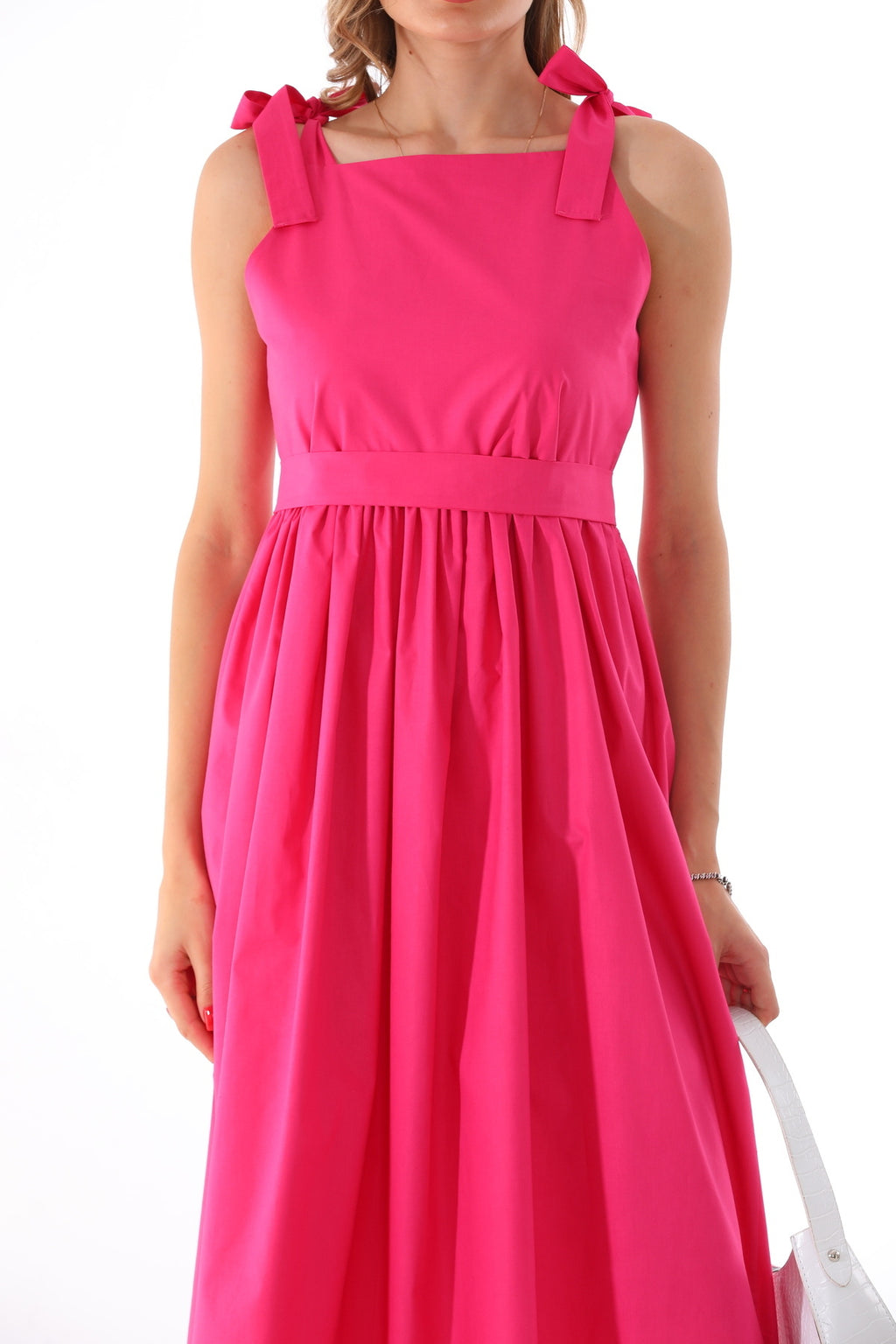 Omuzdan Bağlamalı Kuşaklı Koyu Pembe Jile