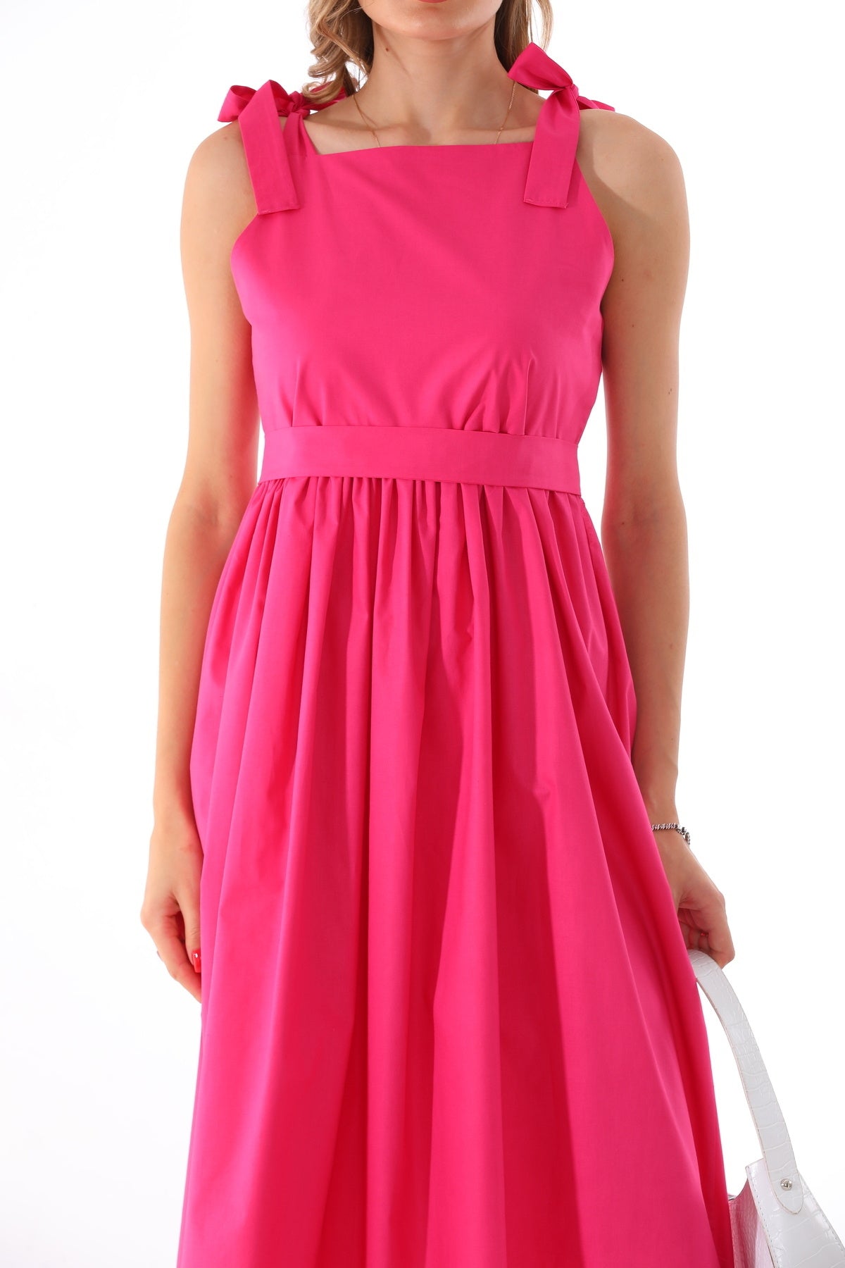 Omuzdan Bağlamalı Kuşaklı Koyu Pembe Jile