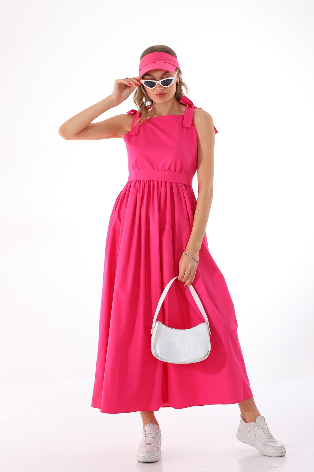 Omuzdan Bağlamalı Kuşaklı Koyu Pembe Jile