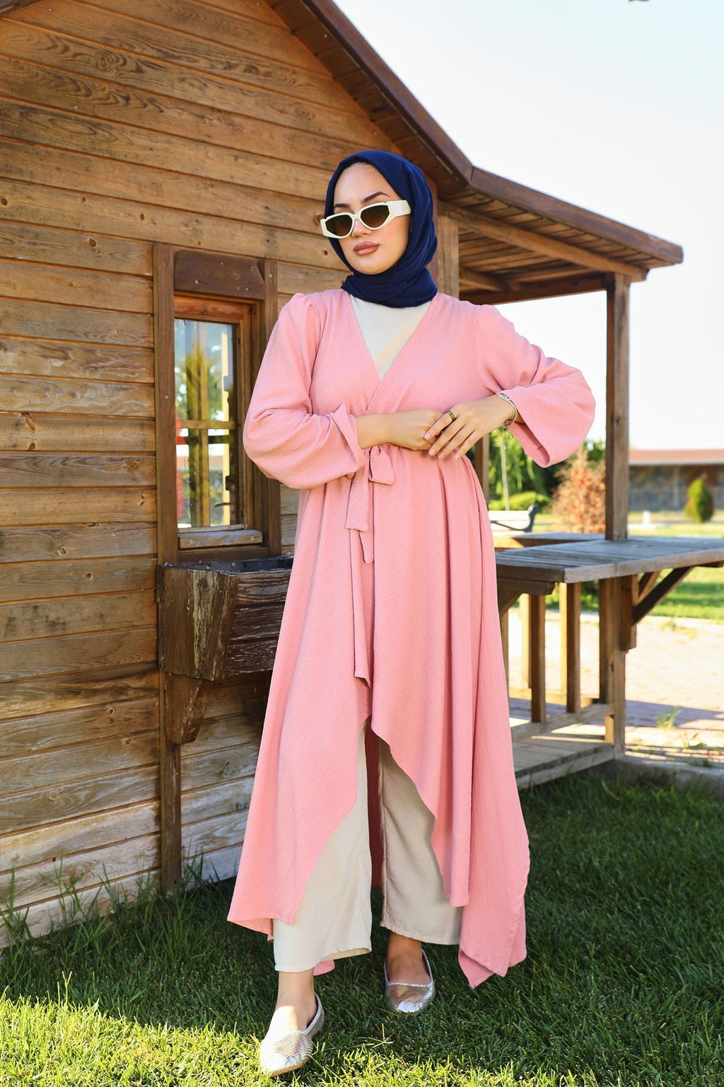 Pembe Bürümcük Uzun Kimono