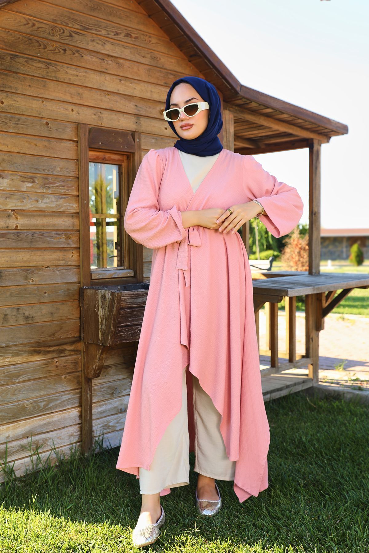 Pembe Bürümcük Uzun Kimono