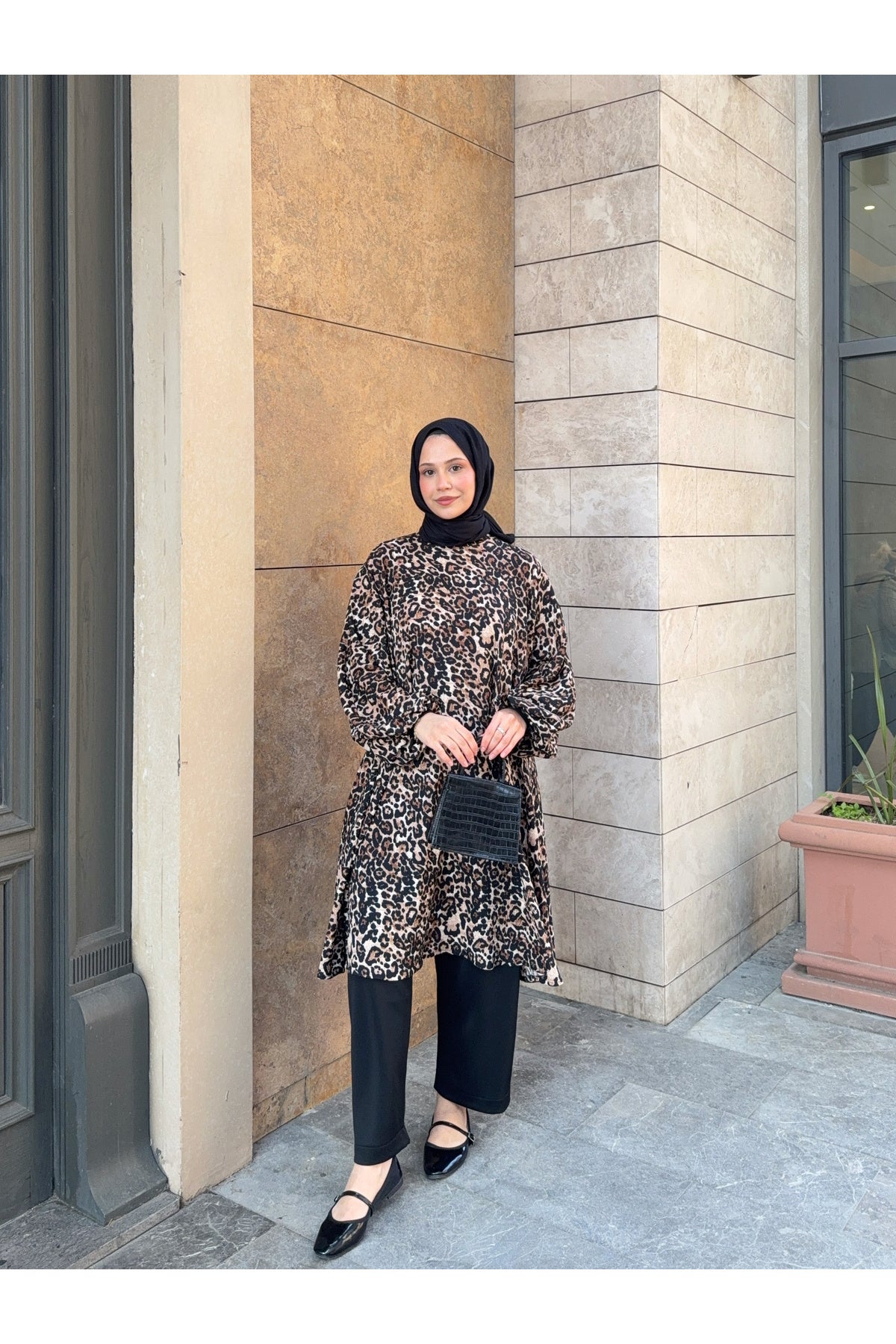 Leopar Pantolonlu Salaş Tunik Takım