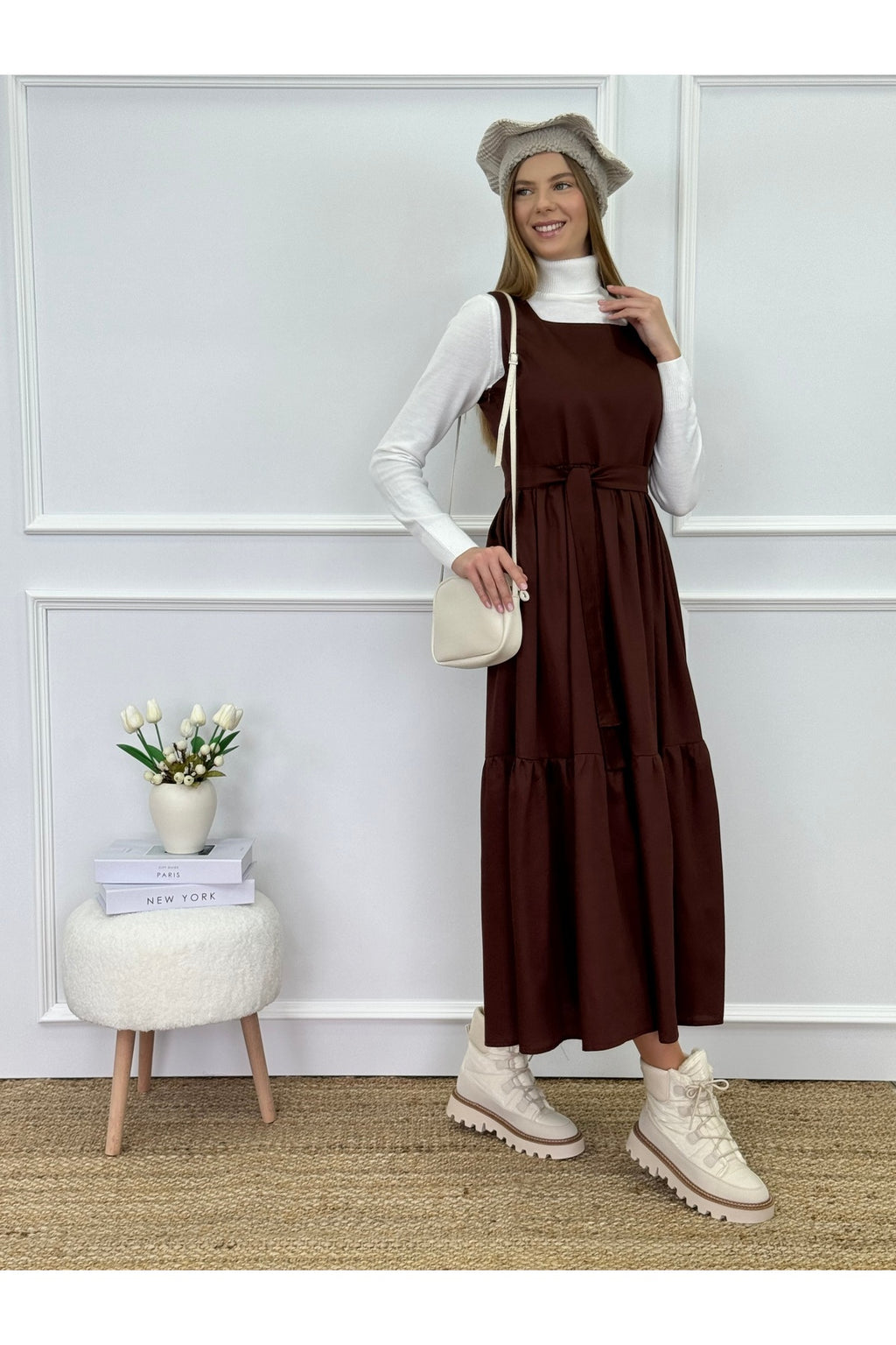 Kahverengi Pamuk Saten Jile