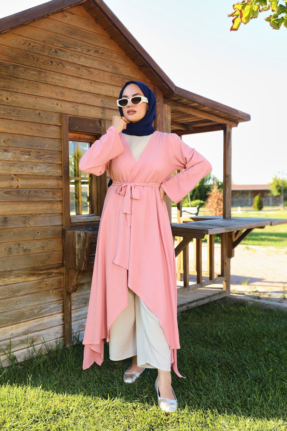 Pembe Bürümcük Uzun Kimono