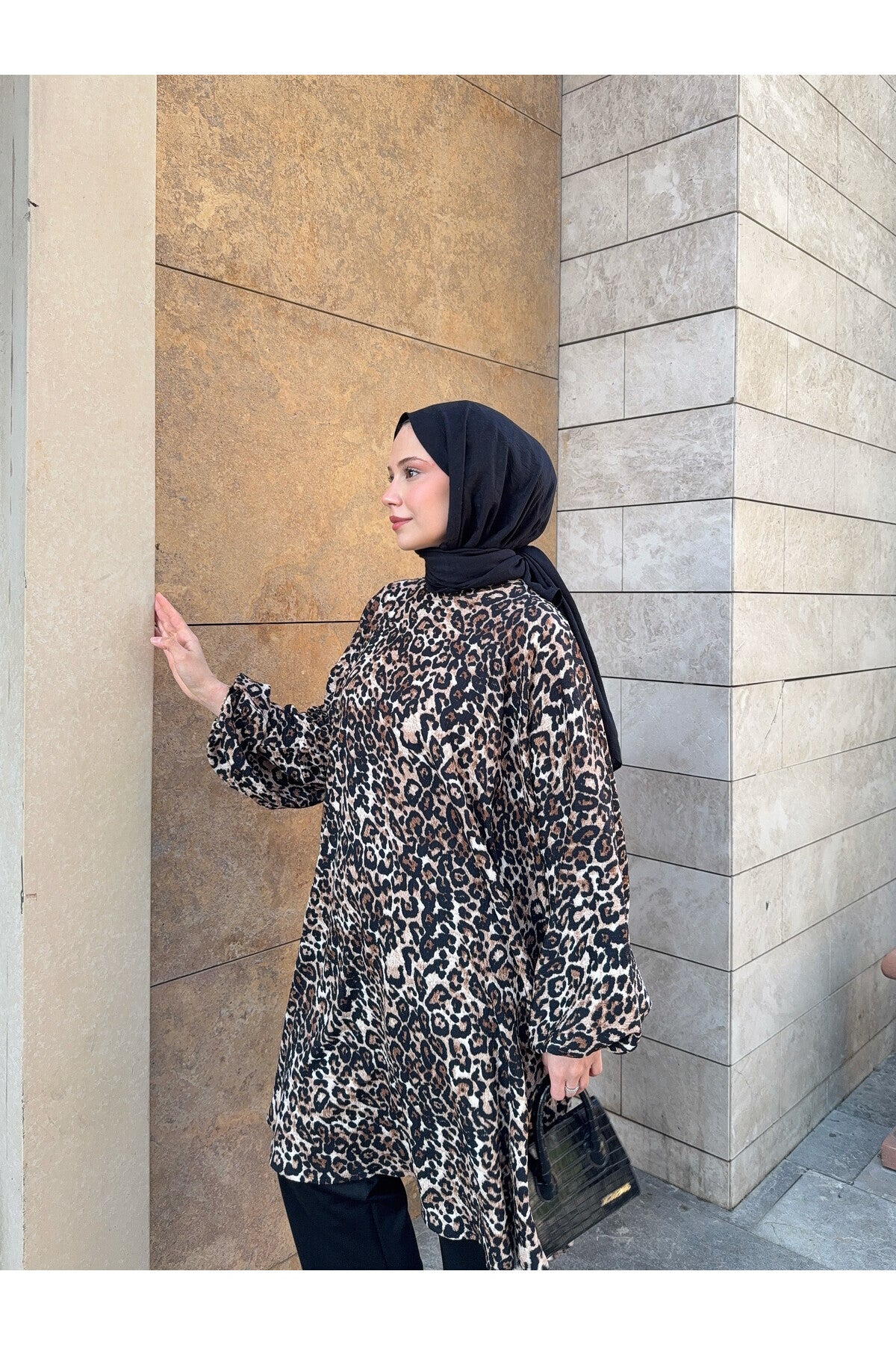 Leopar Pantolonlu Salaş Tunik Takım