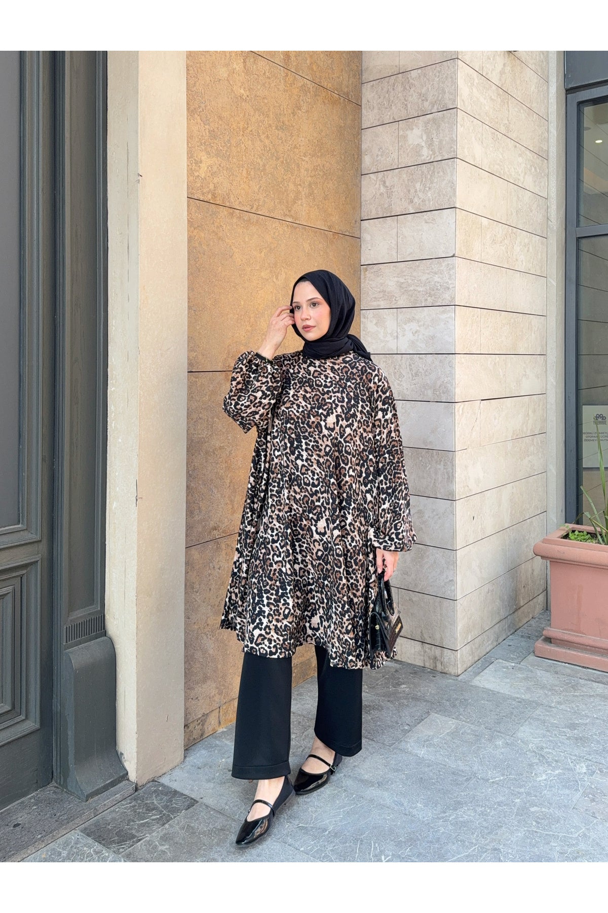 Leopar Pantolonlu Salaş Tunik Takım