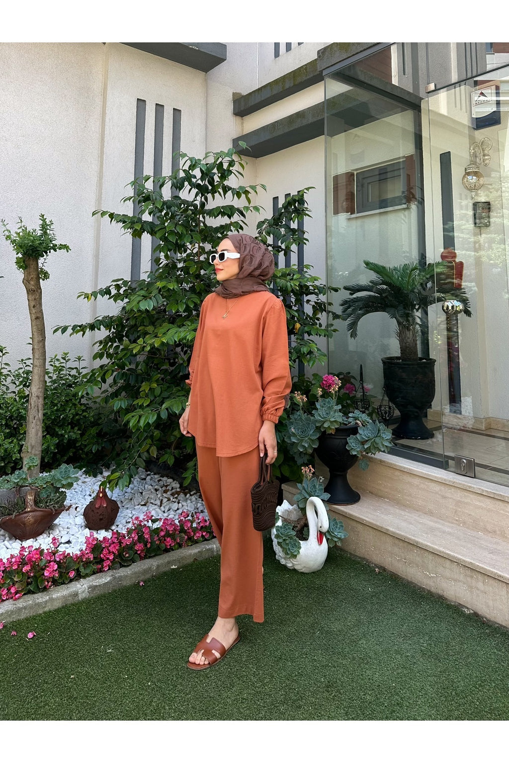 Organik Şile Bezi Tarçın Pantolonlu Takım