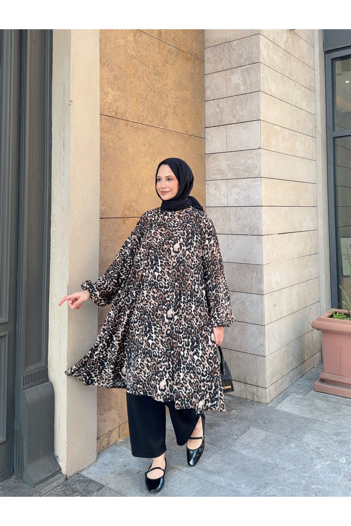 Leopar Pantolonlu Salaş Tunik Takım