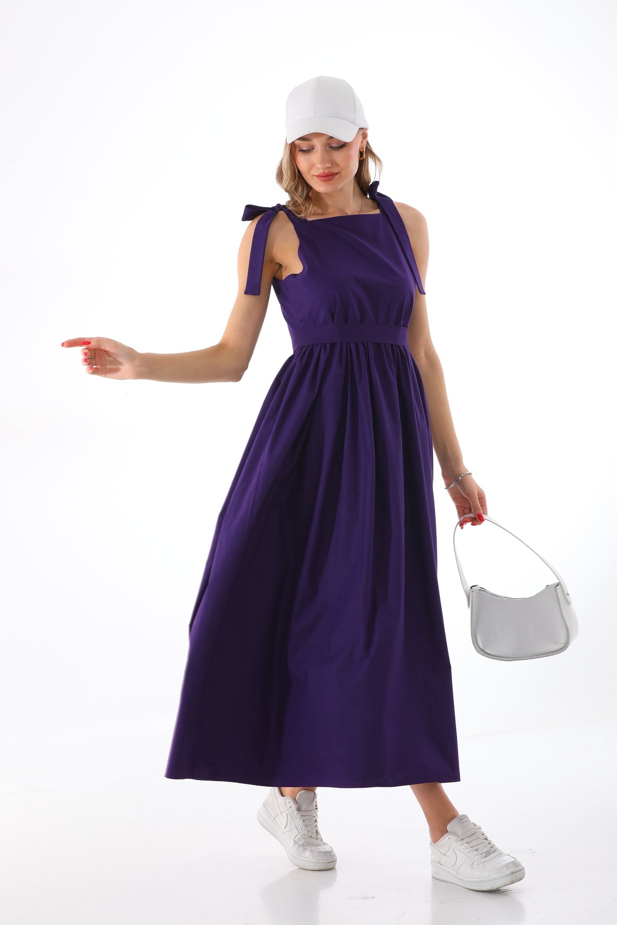 Omuzdan Bağlamalı Kuşaklı Mor Jile