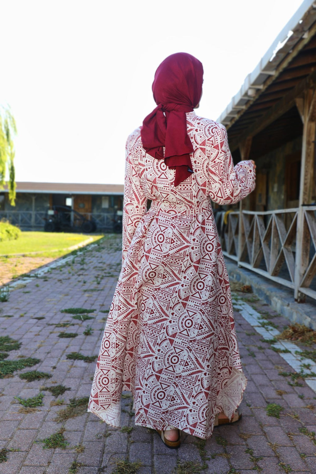 Kiremit Etnik Desenli Şile Bezi Kimono