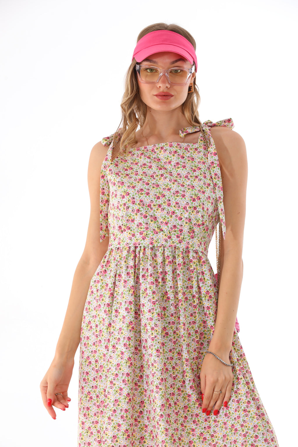 Omuzdan Bağlamalı Kuşaklı Çiçek Desenli Jile