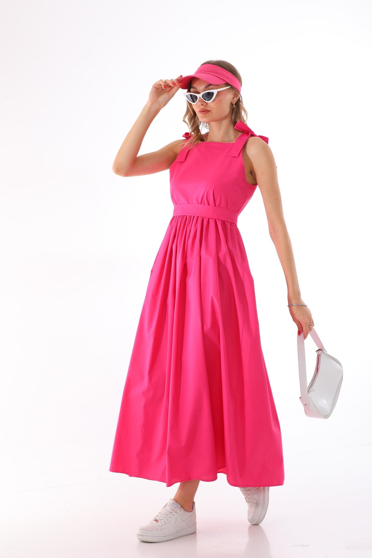 Omuzdan Bağlamalı Kuşaklı Koyu Pembe Jile