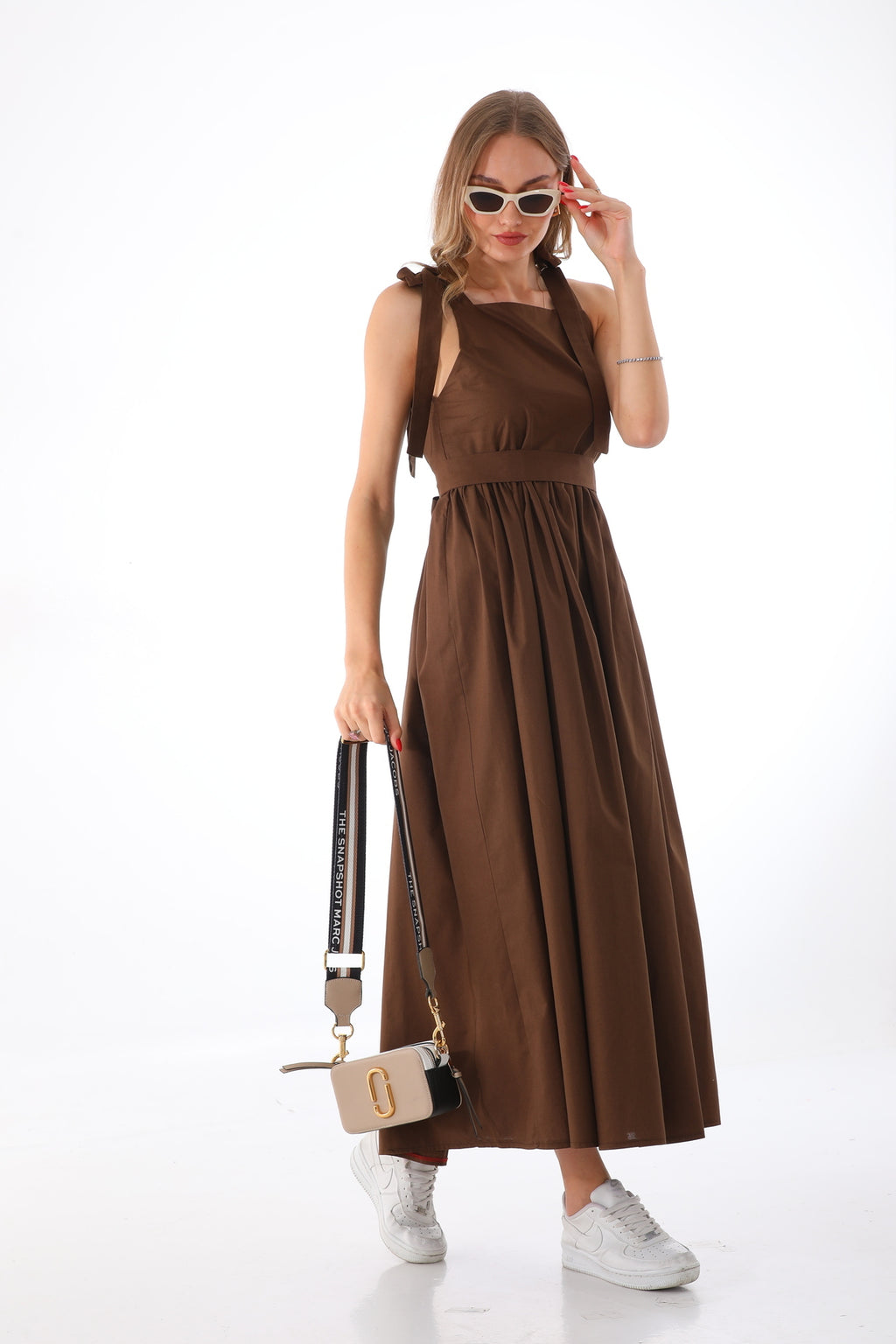 Omuzdan Bağlamalı Kuşaklı Kahverengi Jile