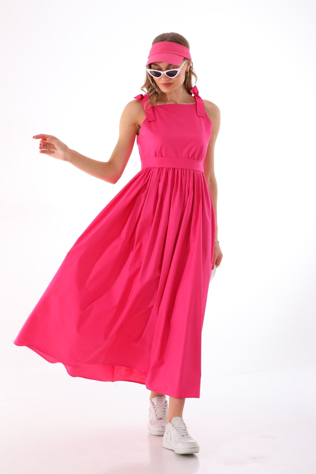 Omuzdan Bağlamalı Kuşaklı Koyu Pembe Jile