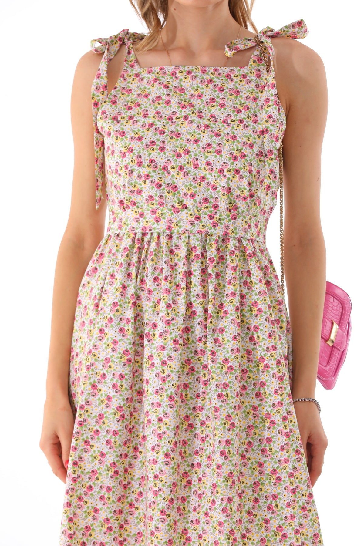 Omuzdan Bağlamalı Kuşaklı Çiçek Desenli Jile