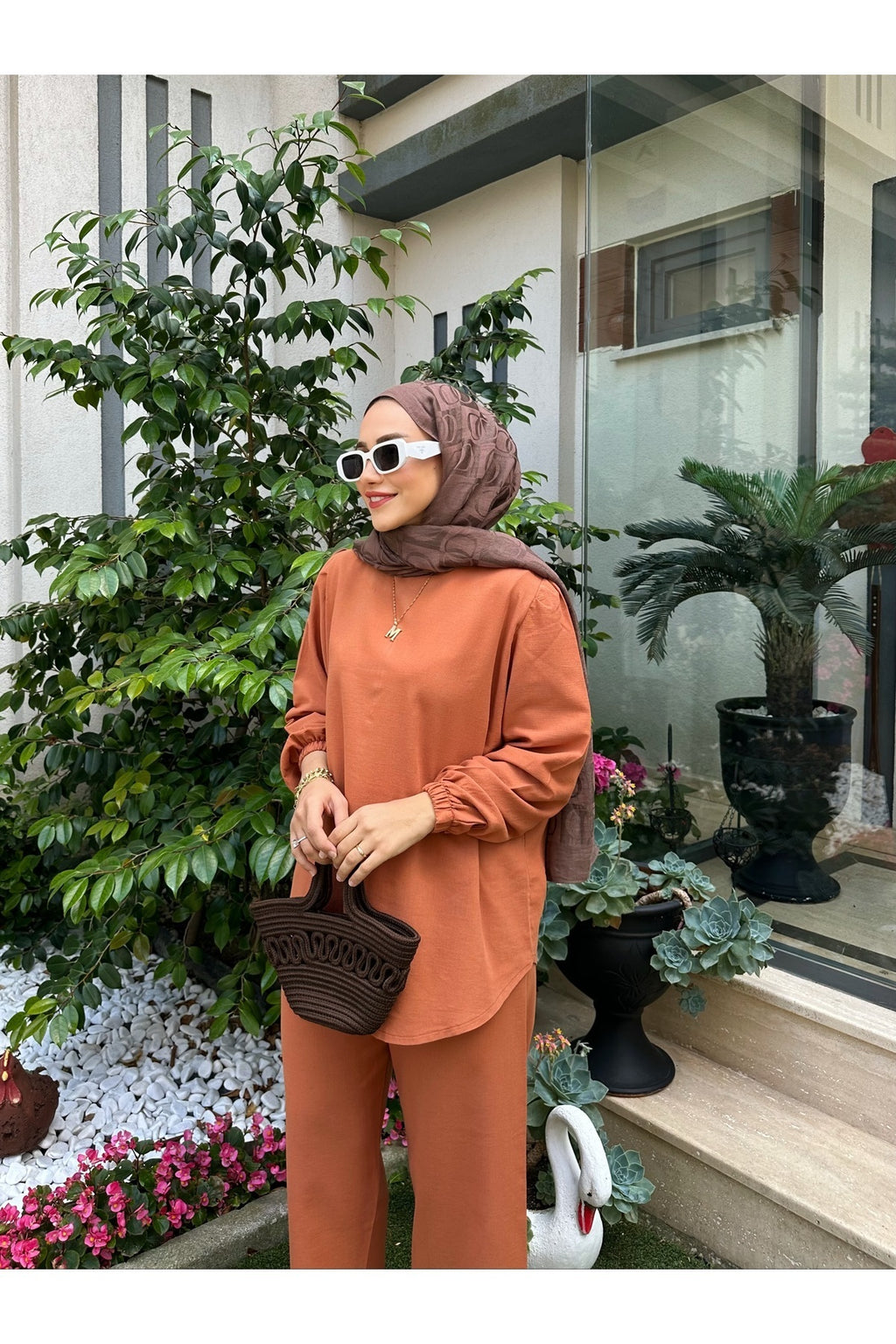 Organik Şile Bezi Tarçın Pantolonlu Takım