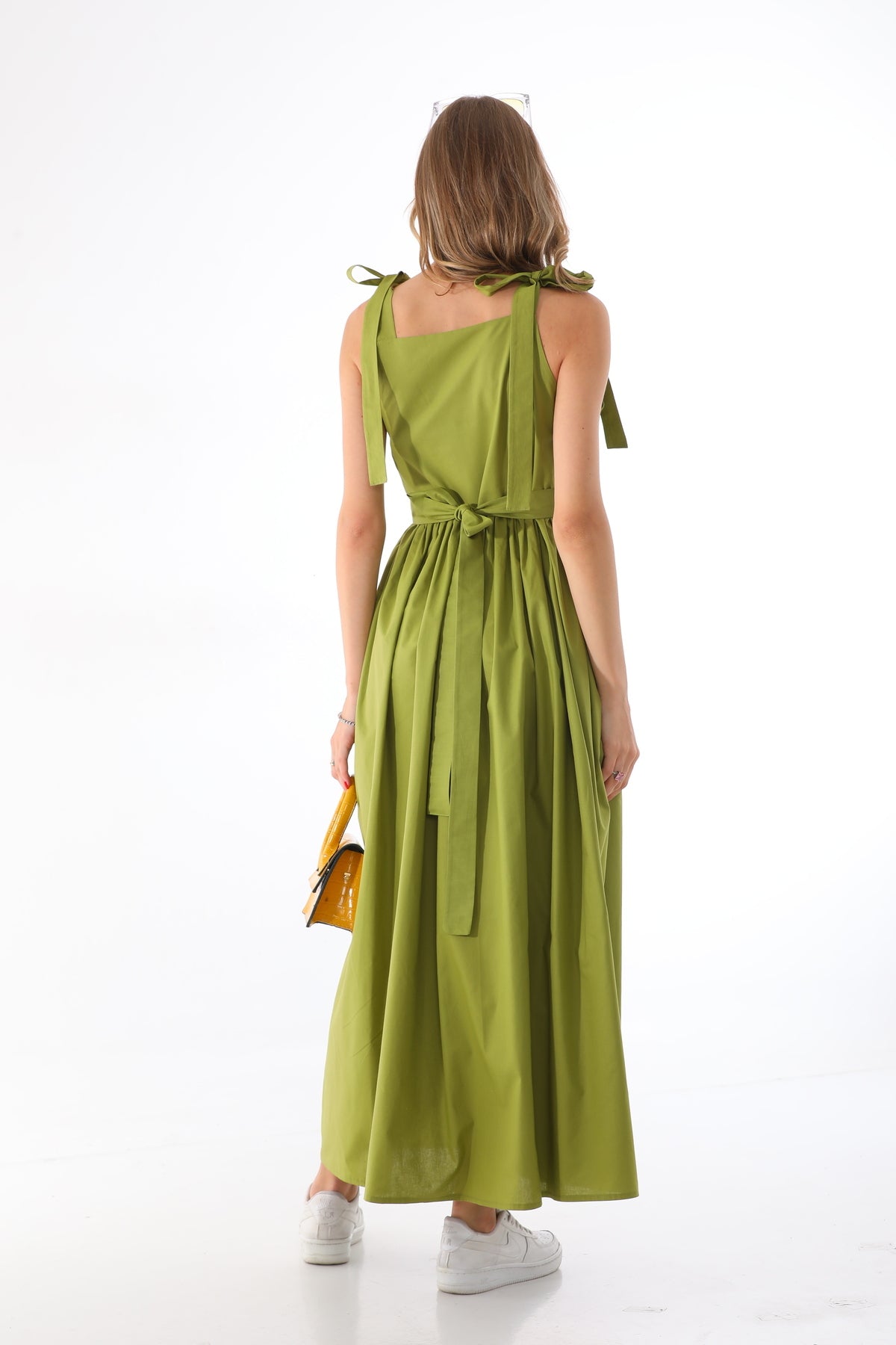 Omuzdan Bağlamalı Kuşaklı Fıstık Yeşili Jile