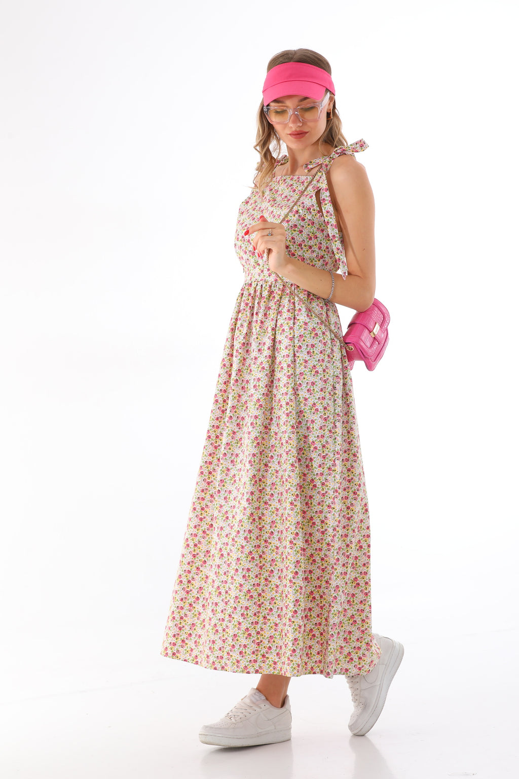 Omuzdan Bağlamalı Kuşaklı Çiçek Desenli Jile