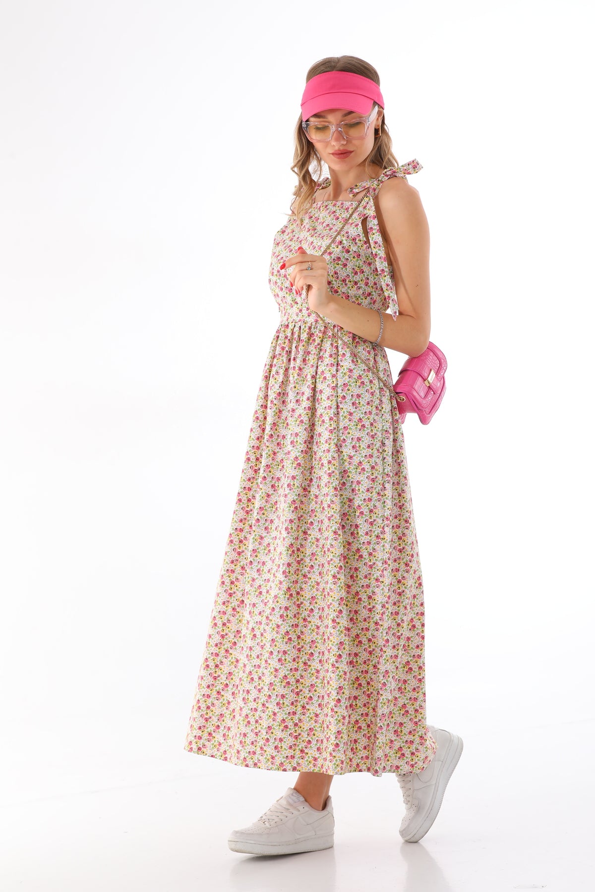 Omuzdan Bağlamalı Kuşaklı Çiçek Desenli Jile