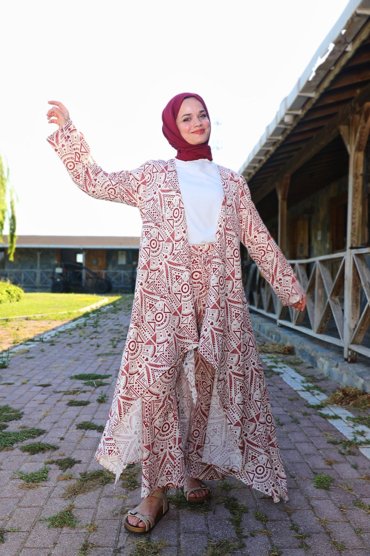 Kiremit Etnik Desenli Şile Bezi Kimono