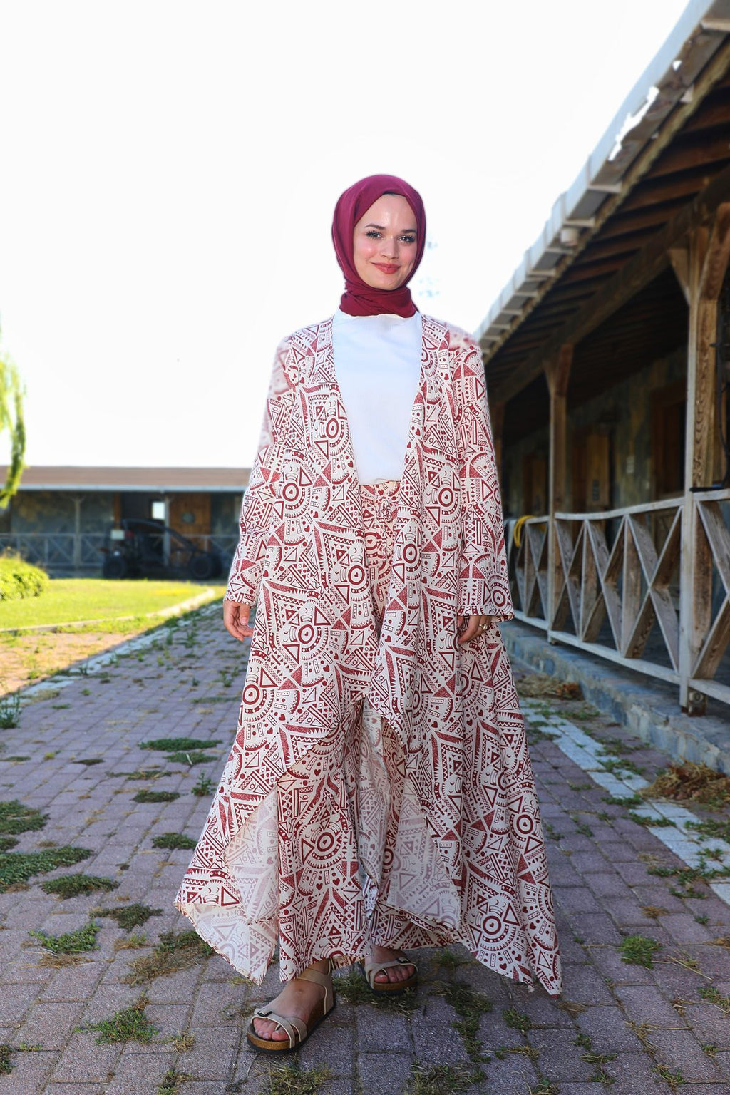 Kiremit Etnik Desenli Şile Bezi Kimono