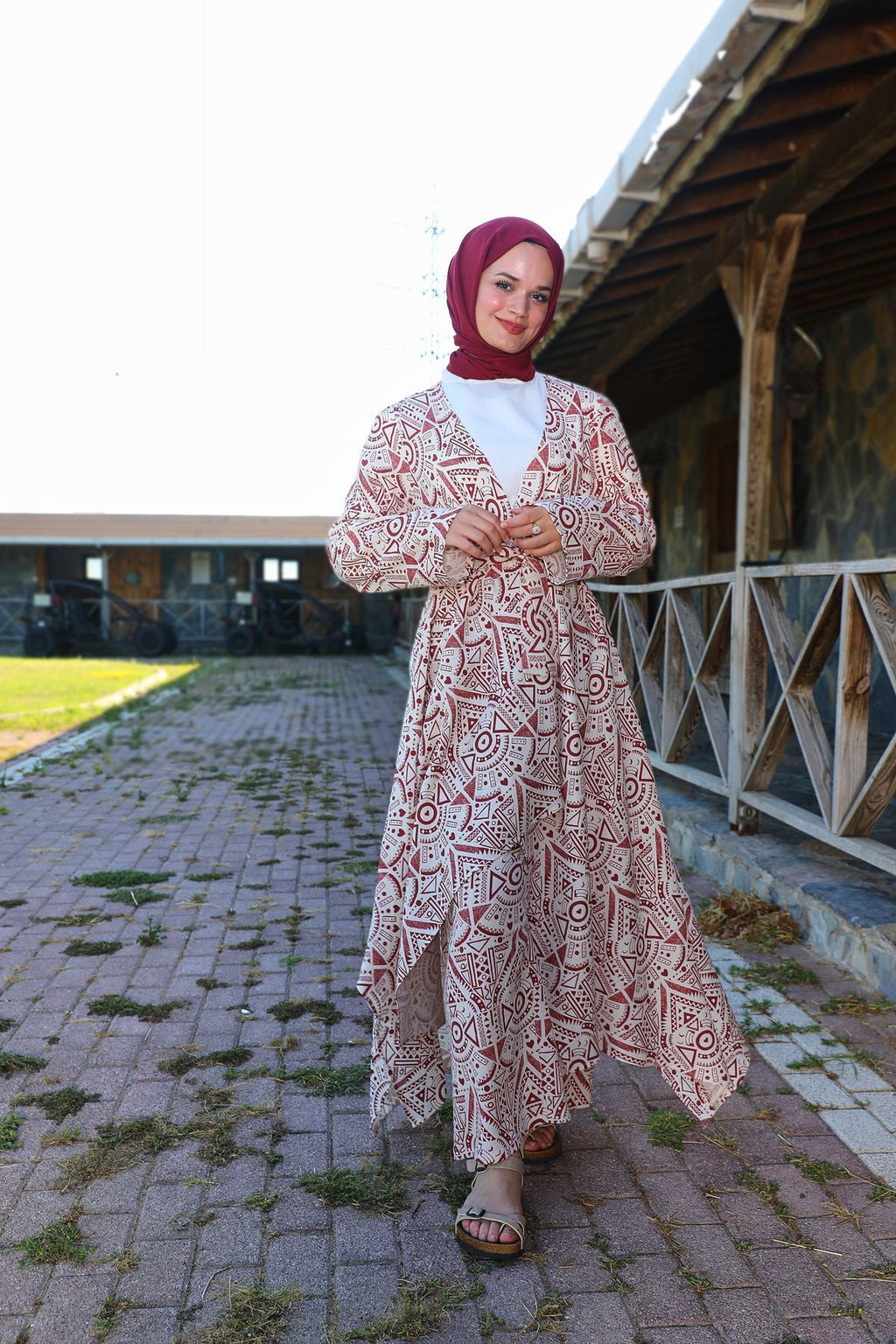 Kiremit Etnik Desenli Şile Bezi Kimono