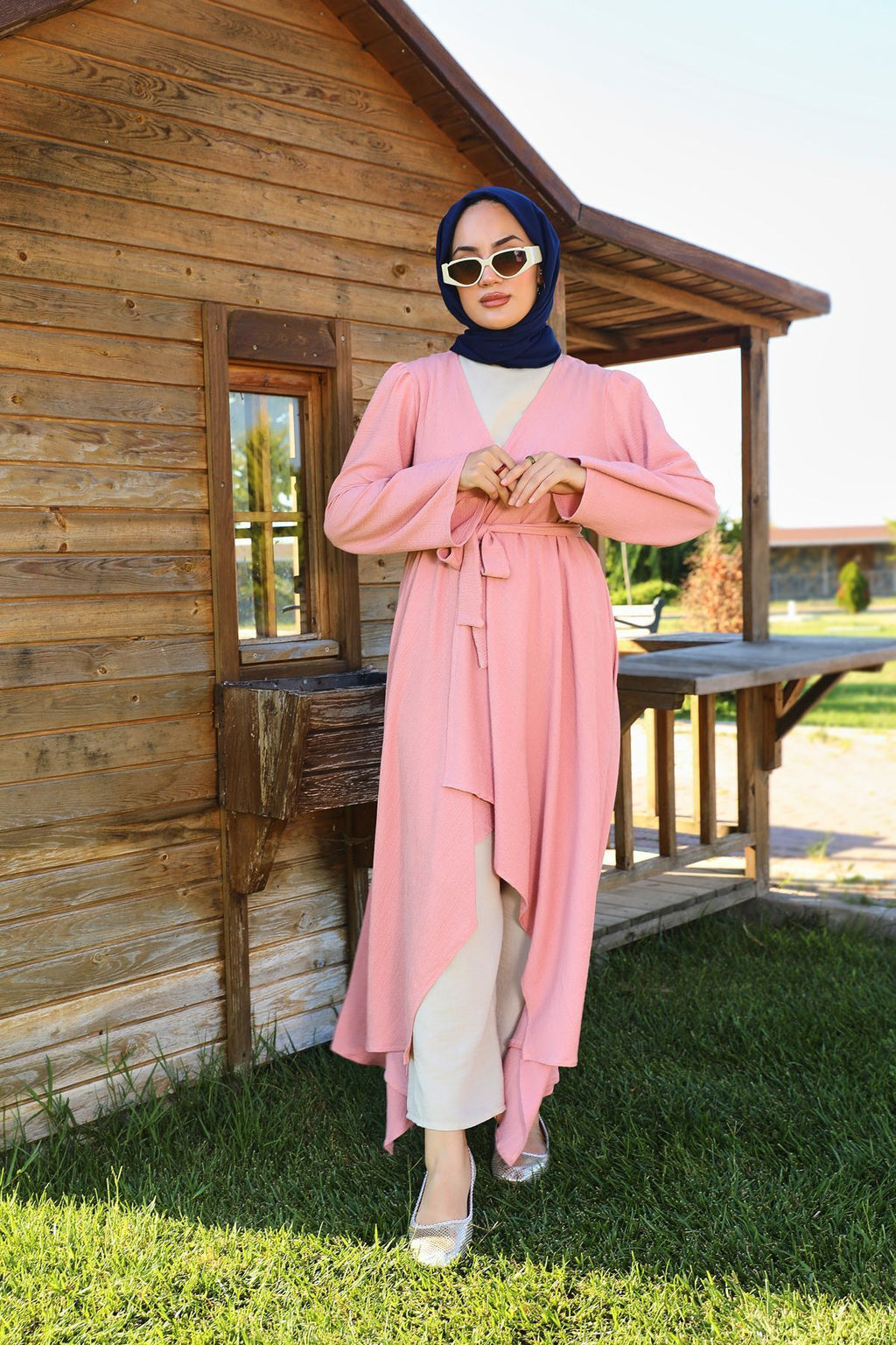 Pembe Bürümcük Uzun Kimono