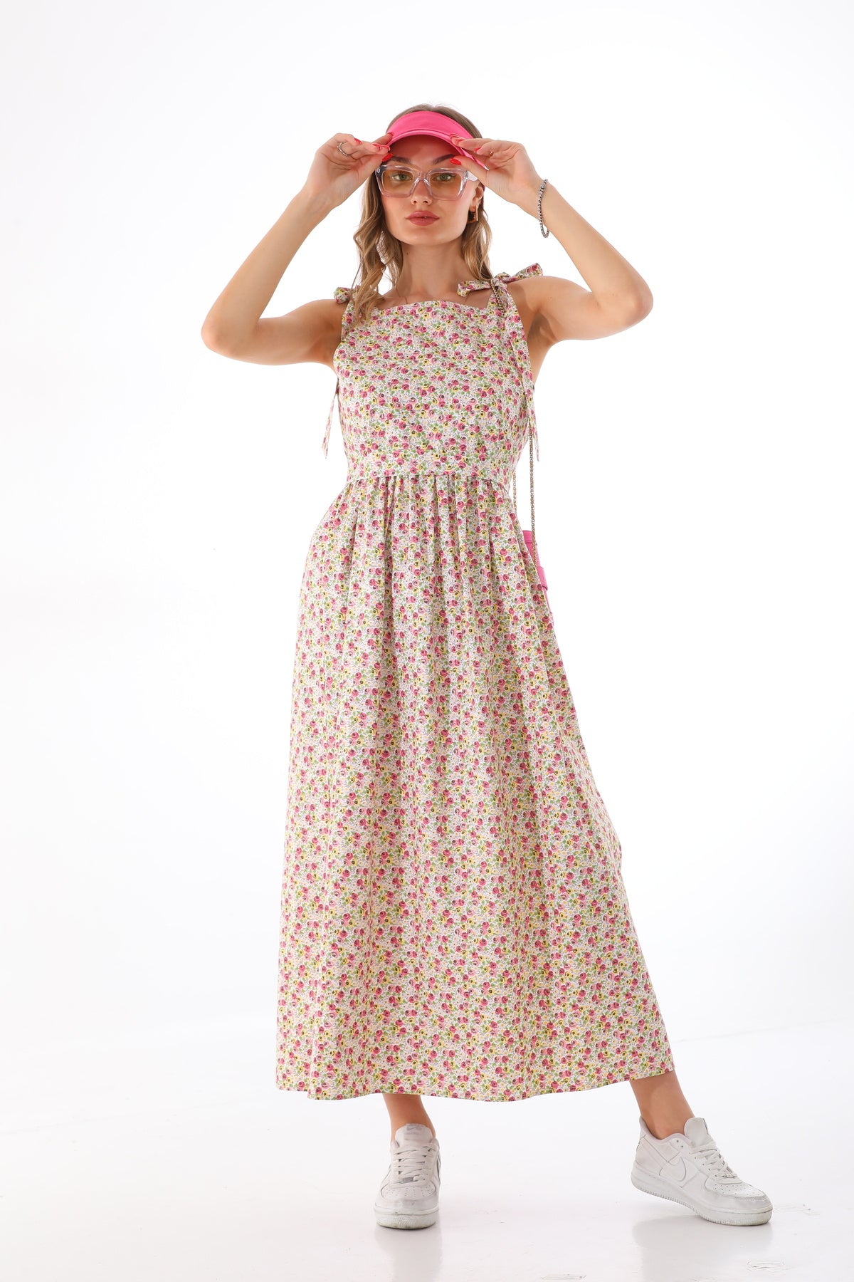 Omuzdan Bağlamalı Kuşaklı Çiçek Desenli Jile