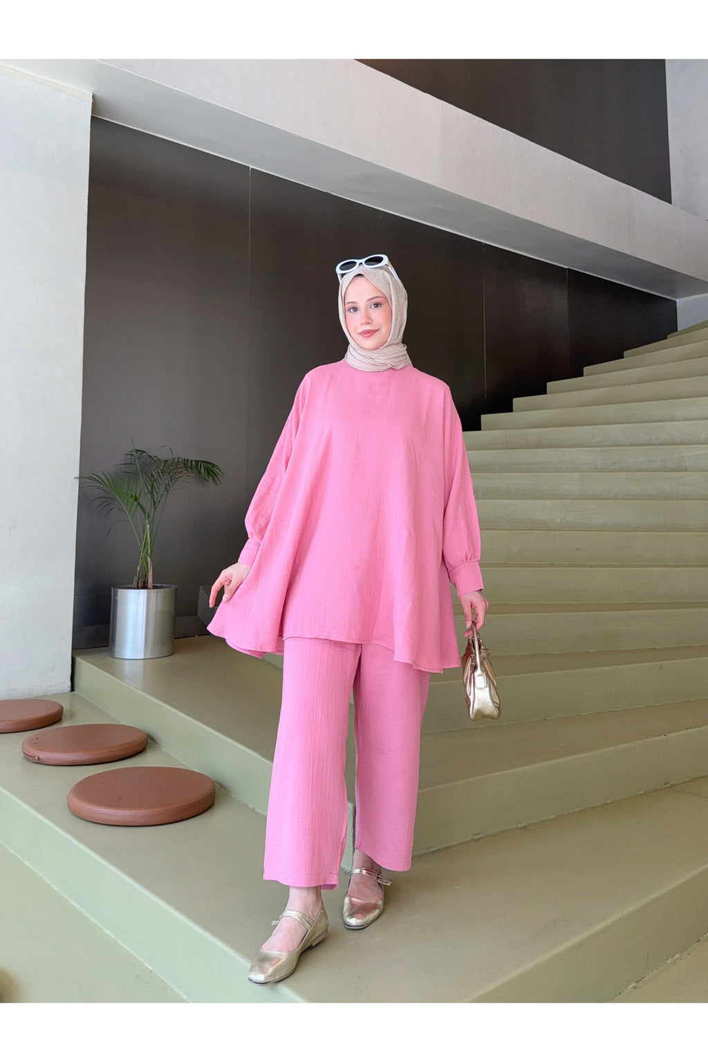 Gül Kurusu Müslin Pantolonlu Salaş Takım