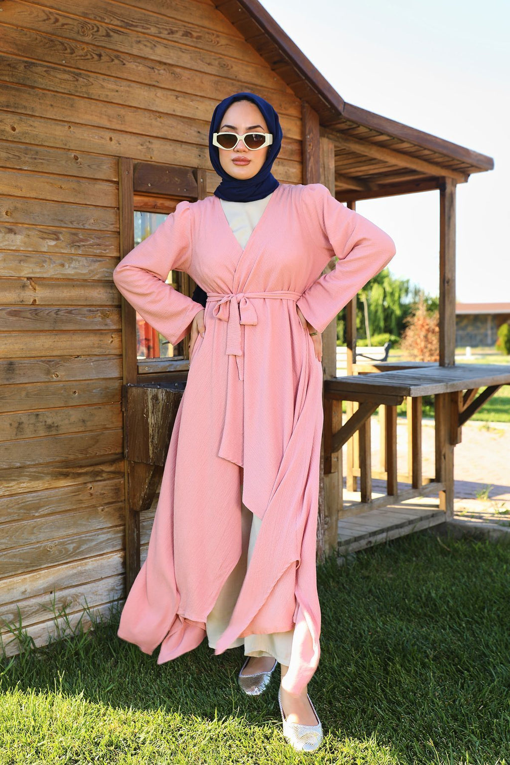 Pembe Bürümcük Uzun Kimono