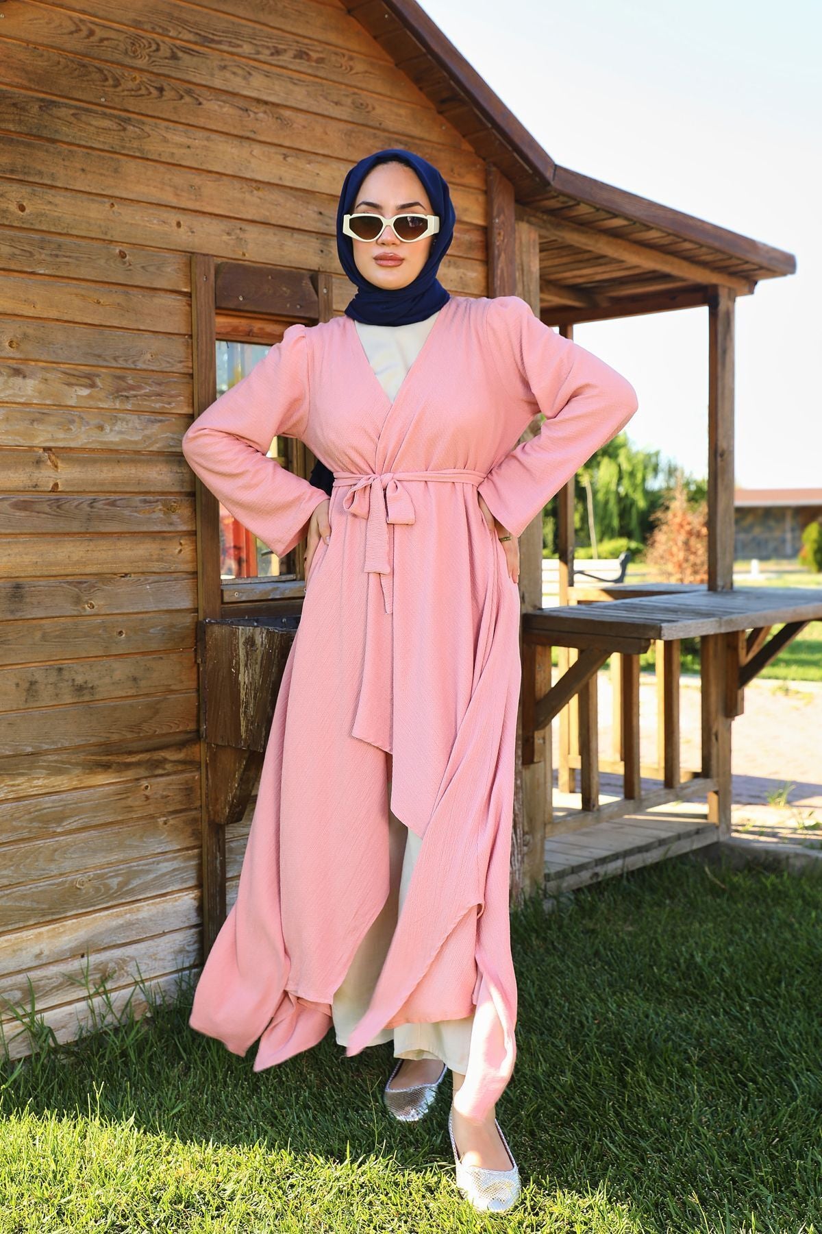 Pembe Bürümcük Uzun Kimono