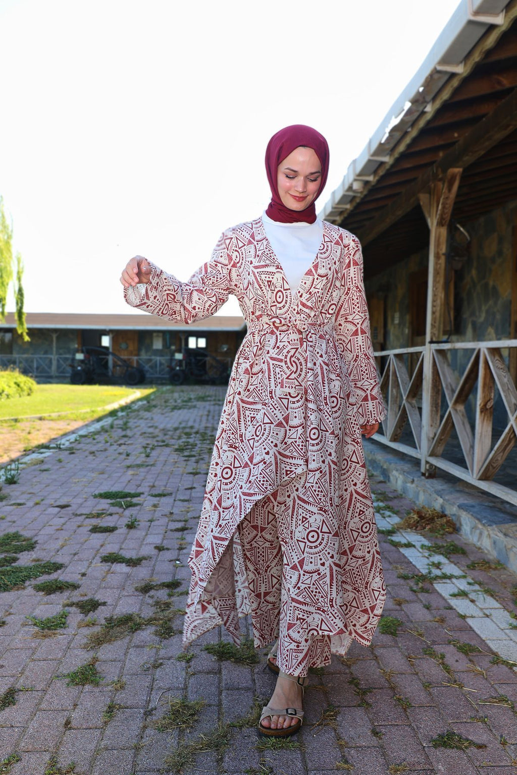 Kiremit Etnik Desenli Şile Bezi Kimono