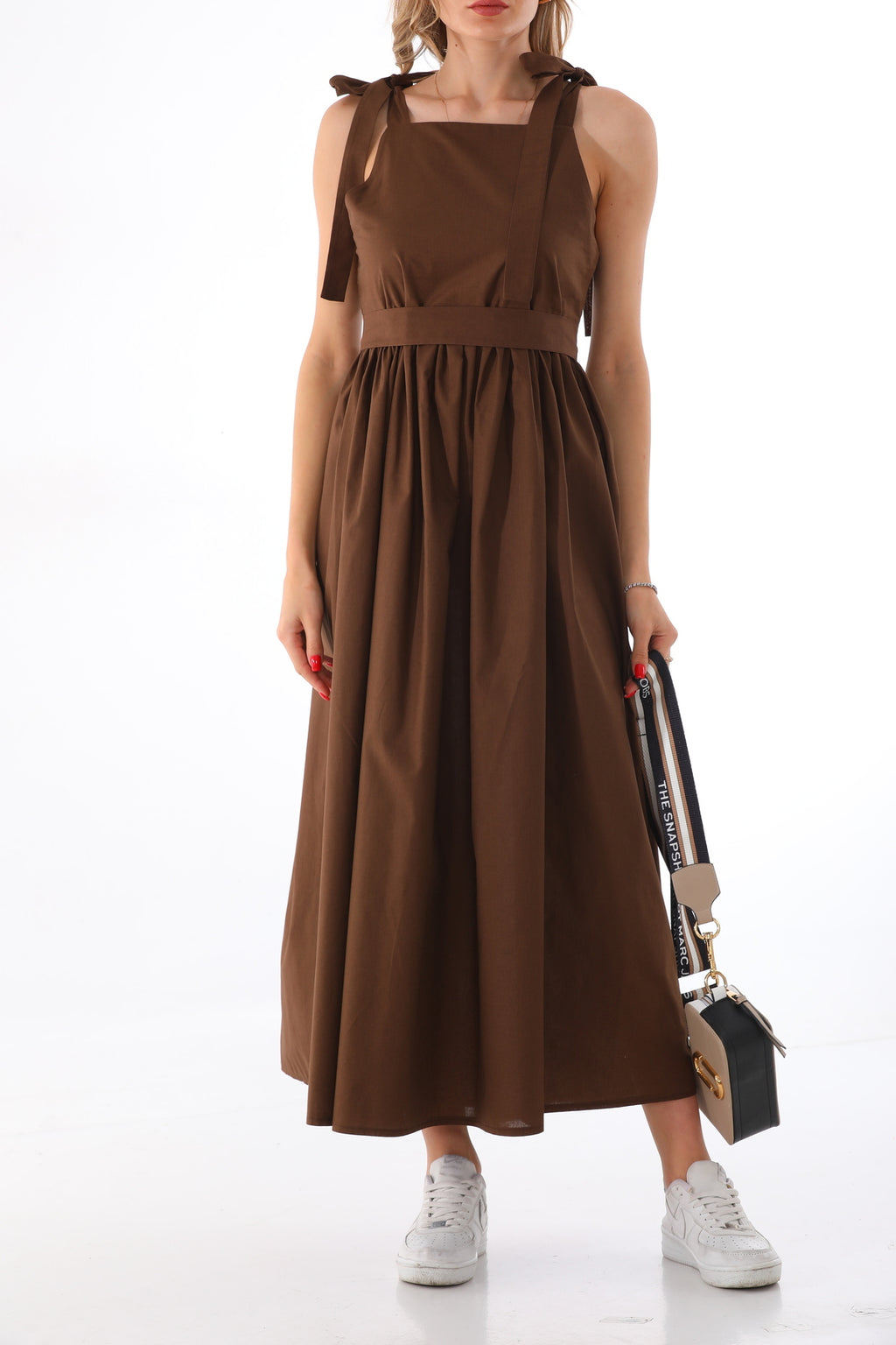 Omuzdan Bağlamalı Kuşaklı Kahverengi Jile